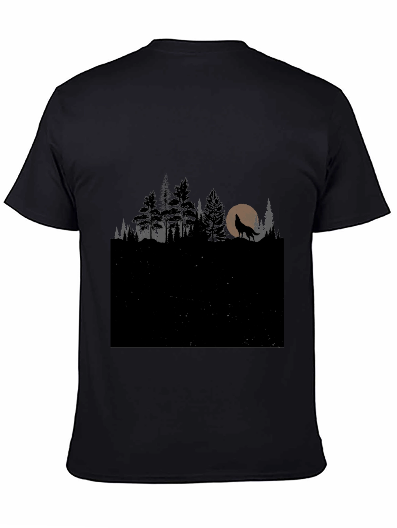 Black Wolf Howling at Moon in Forest T-Shirt view 4