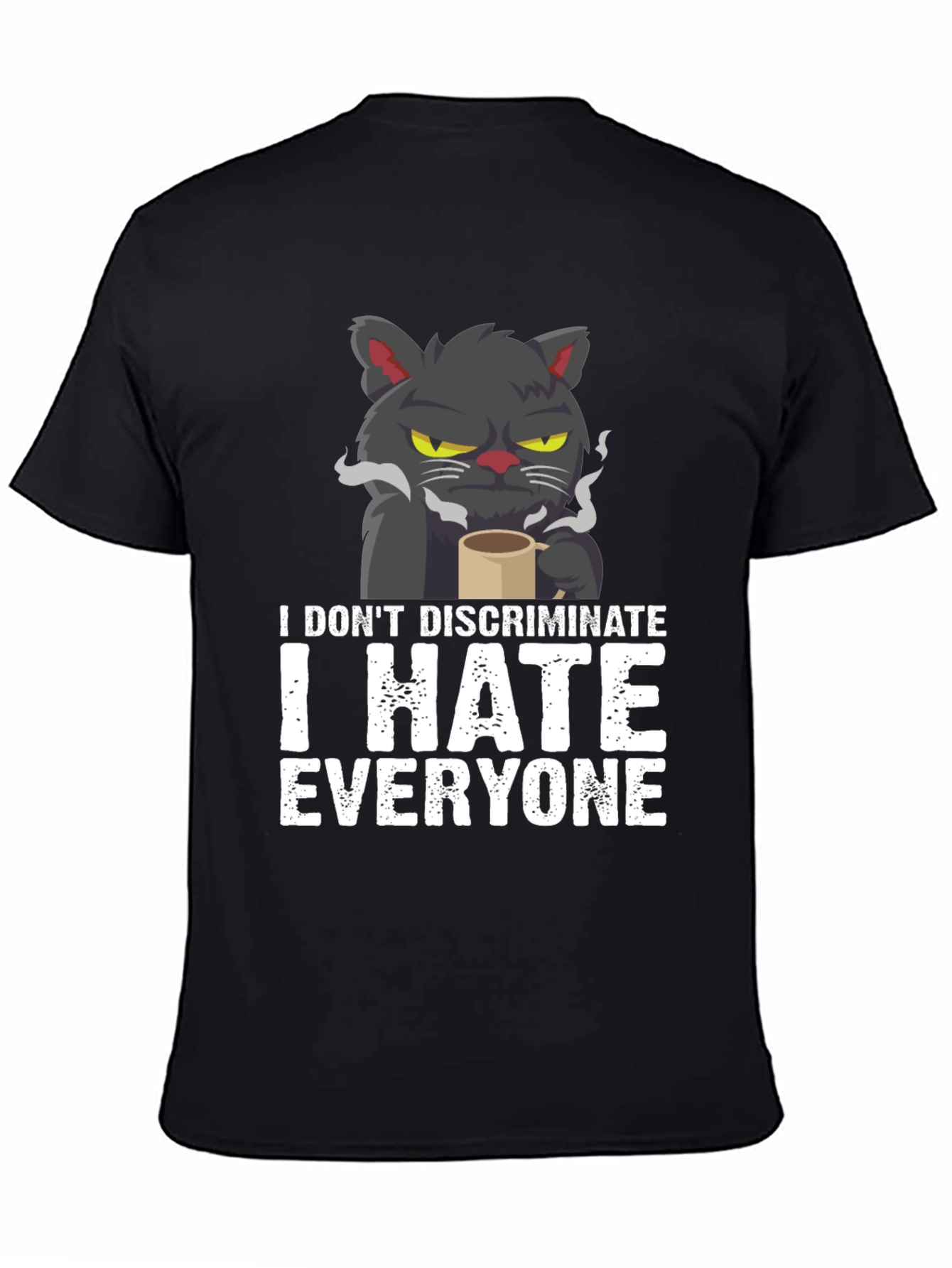 Black I Hate Everyone Cat T-Shirt view 4
