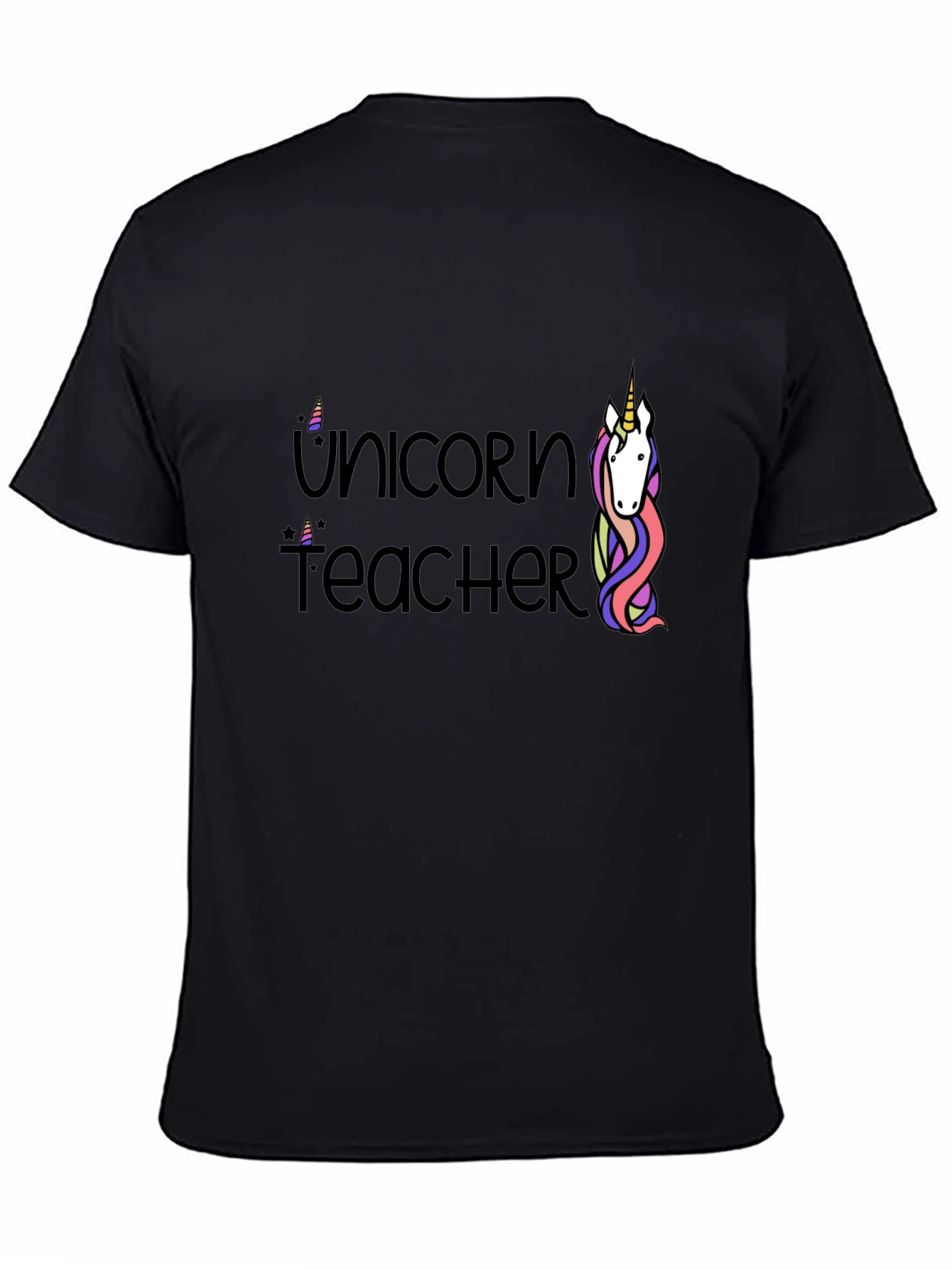 Black Unicorn Teacher Graphic T-Shirt - Black Cotton Tee view 4
