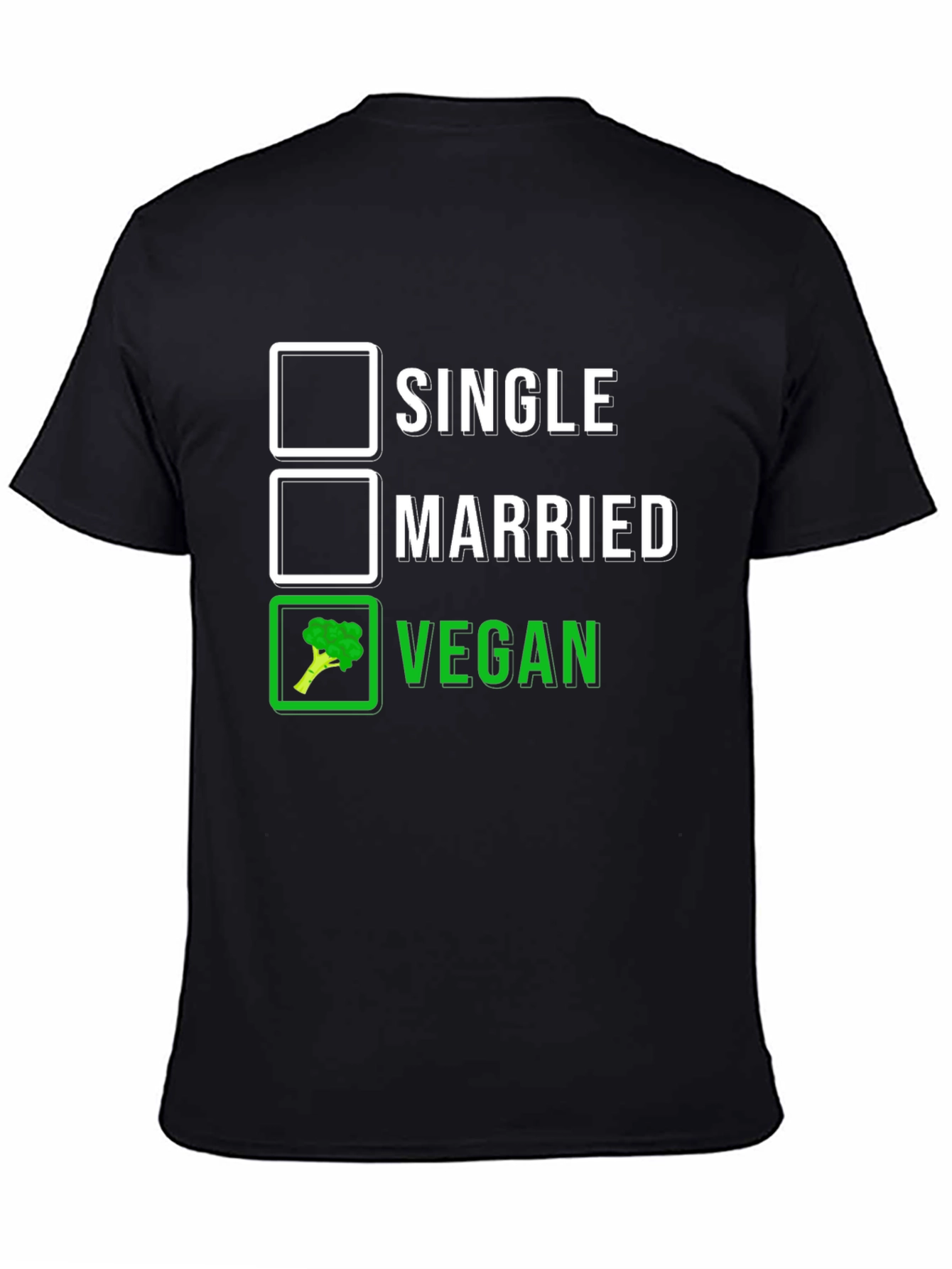 Black Vegan Lifestyle T-Shirt: Single, Married, Vegan Choice view 4