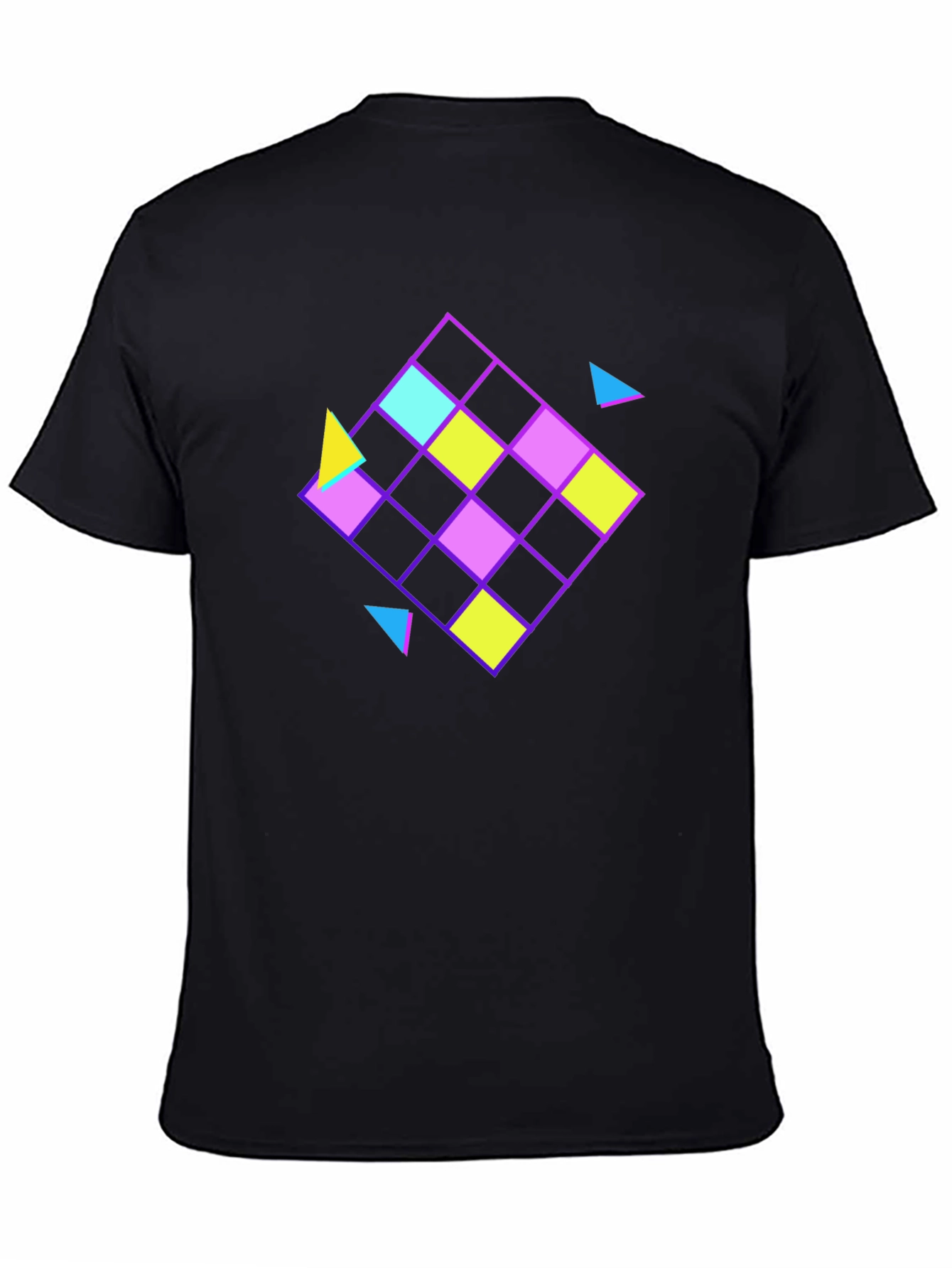 Black Retro Geometric Pattern Black T-Shirt view 4
