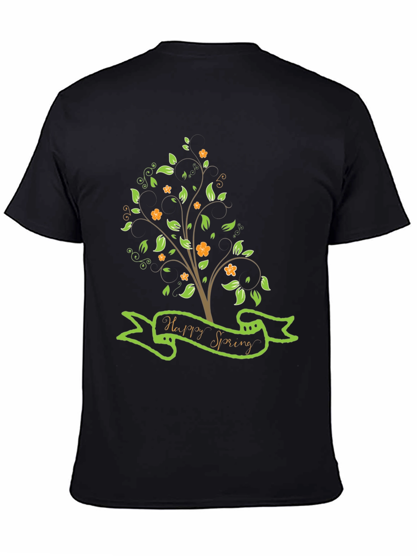 Black Happy Spring Graphic Tee - Nature Inspired Shirt view 4