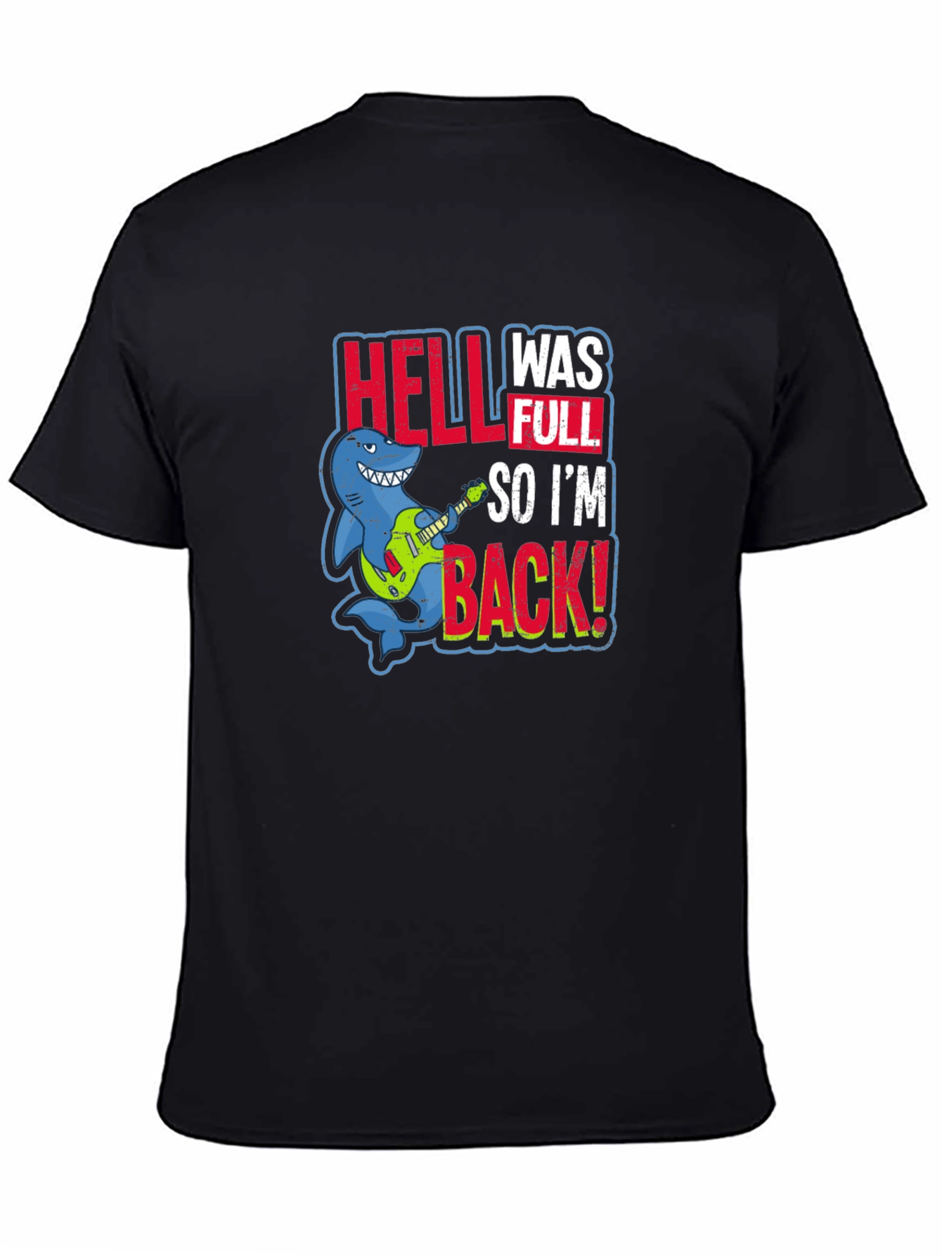 Black Hell Was Full Shark Guitar T-Shirt view 4