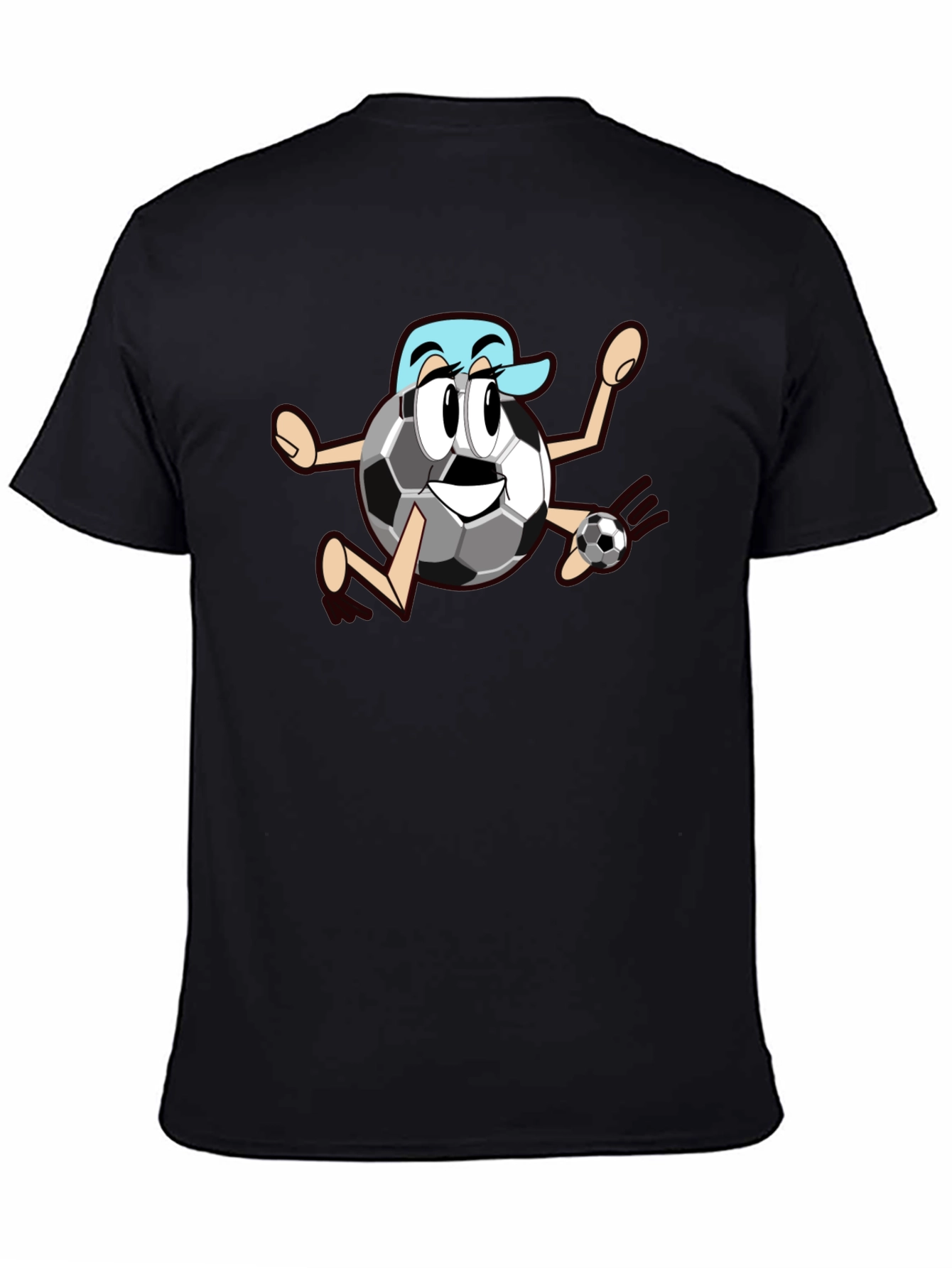 Black Funny Soccer Ball Cartoon Black T-Shirt view 4