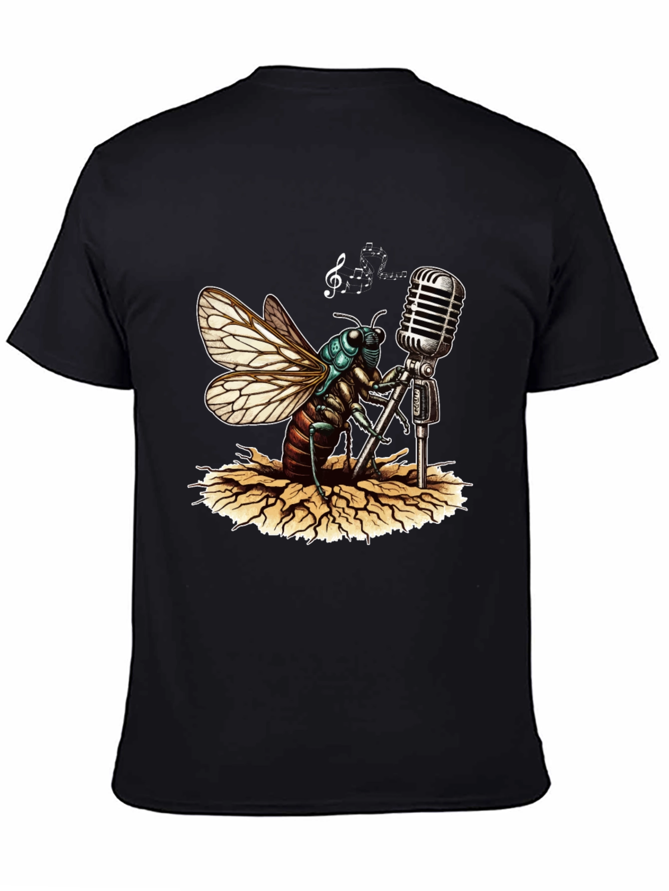 Black Cicada Singer Graphic Tee - Retro Mic view 4