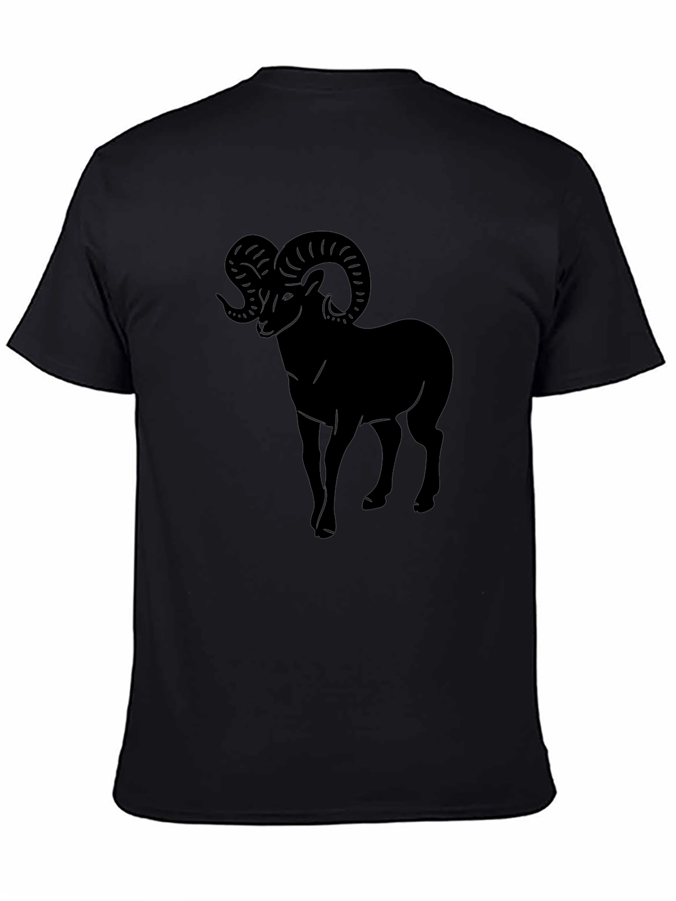 Black Men's Black T-Shirt with Ram Graphic view 4
