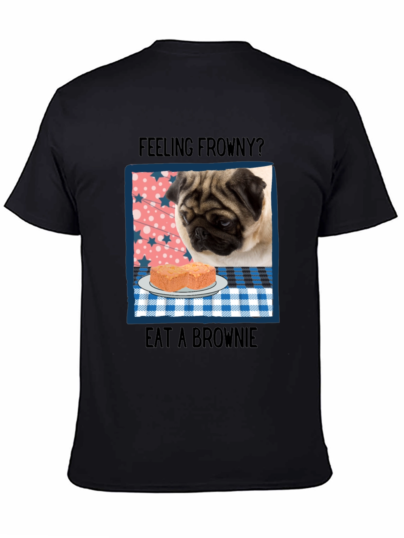 Black Feeling Frowny Pug T-Shirt view 4