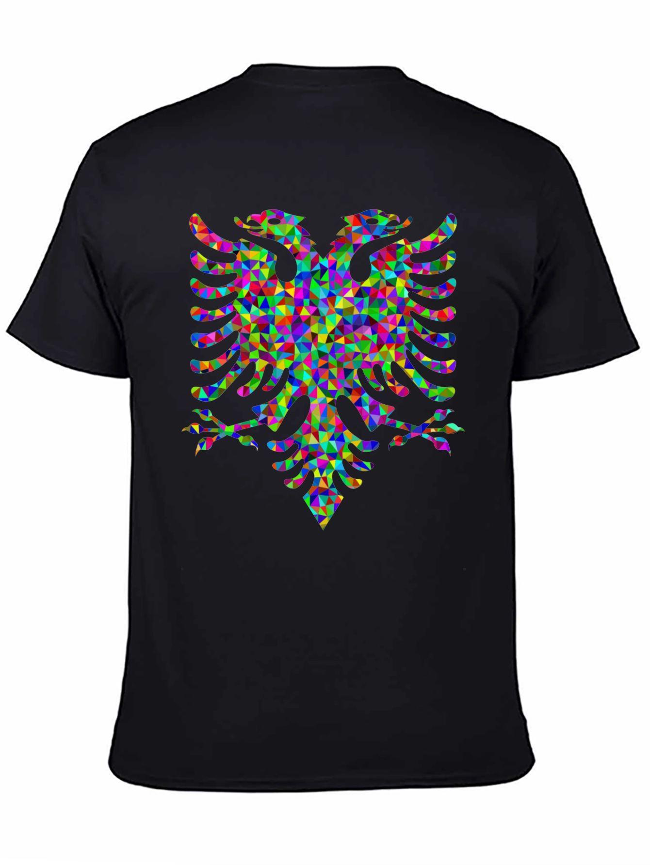 Black Colorful Geometric Eagle Graphic Tee - Stylish Black T-Shirt view 4