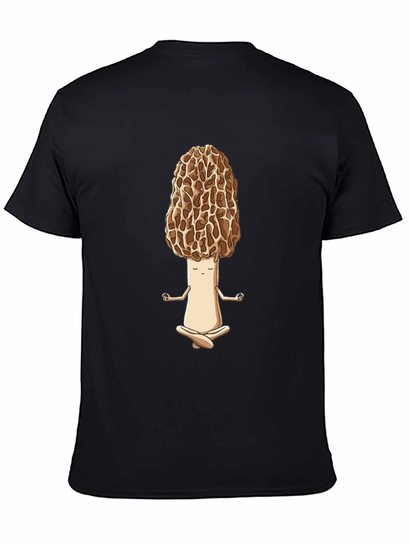 Black Zen Morel Mushroom T-Shirt - Meditating Funny Food Tee view 4