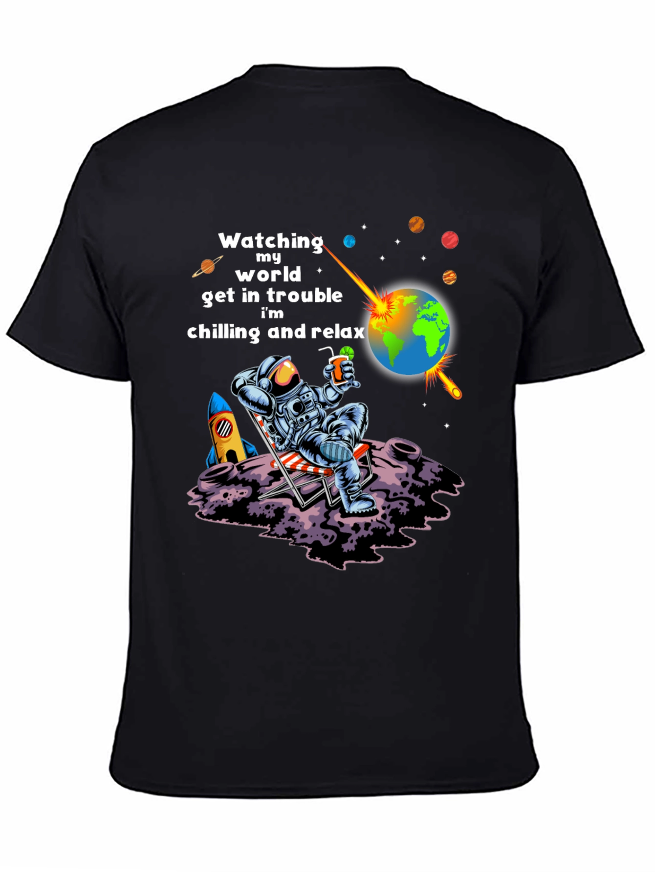 Black Astronaut Chilling T-Shirt view 4