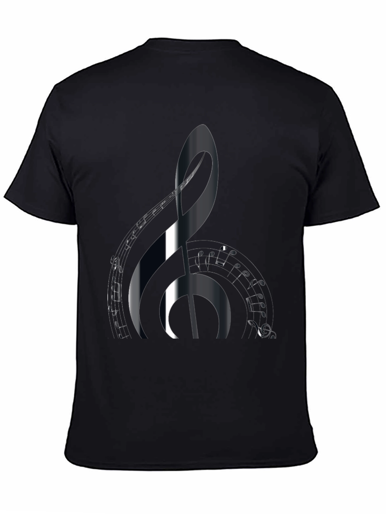 Black Music Lover's Black T-Shirt with Treble Clef Design view 4