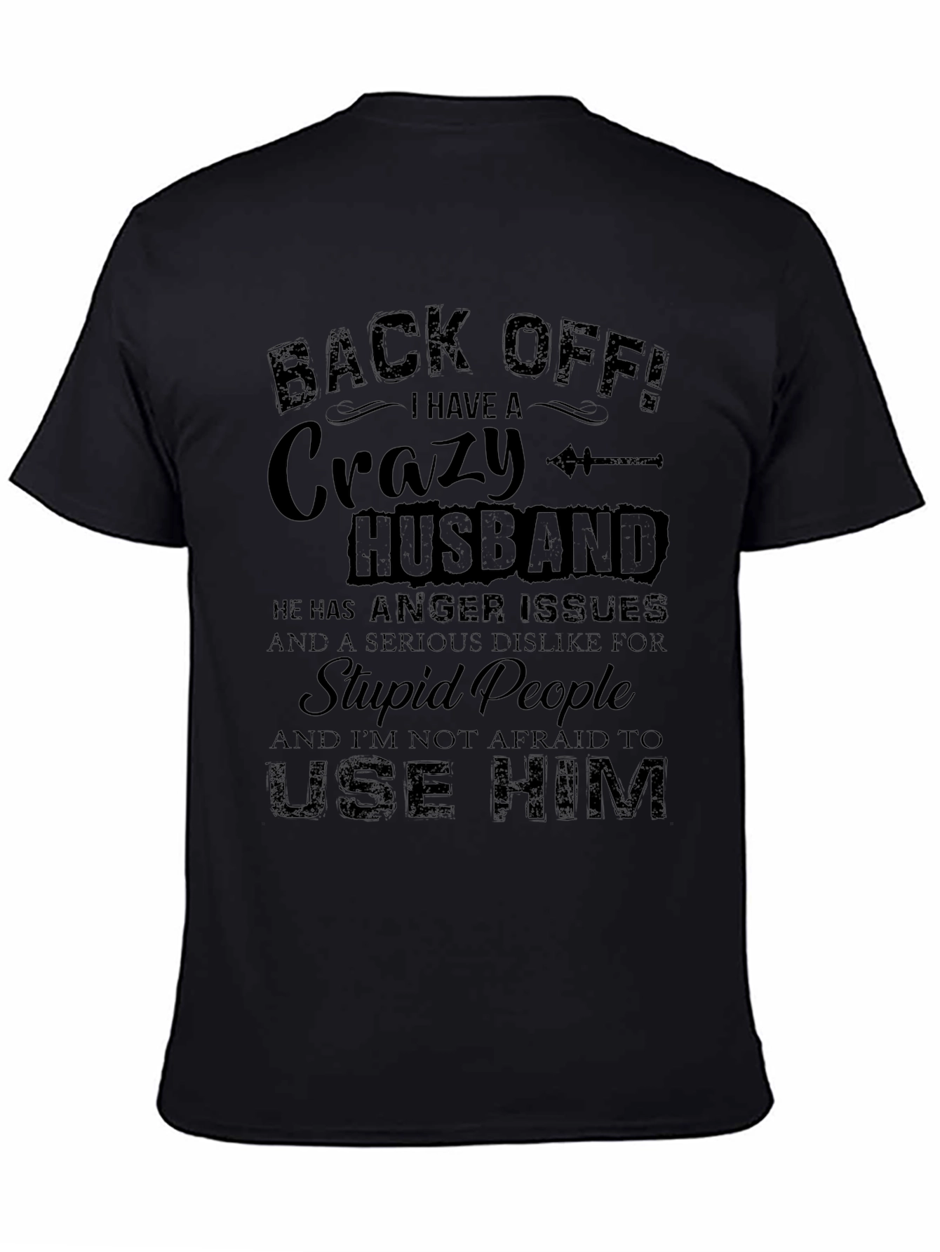 Black Crazy Husband Graphic Tee - Black view 4