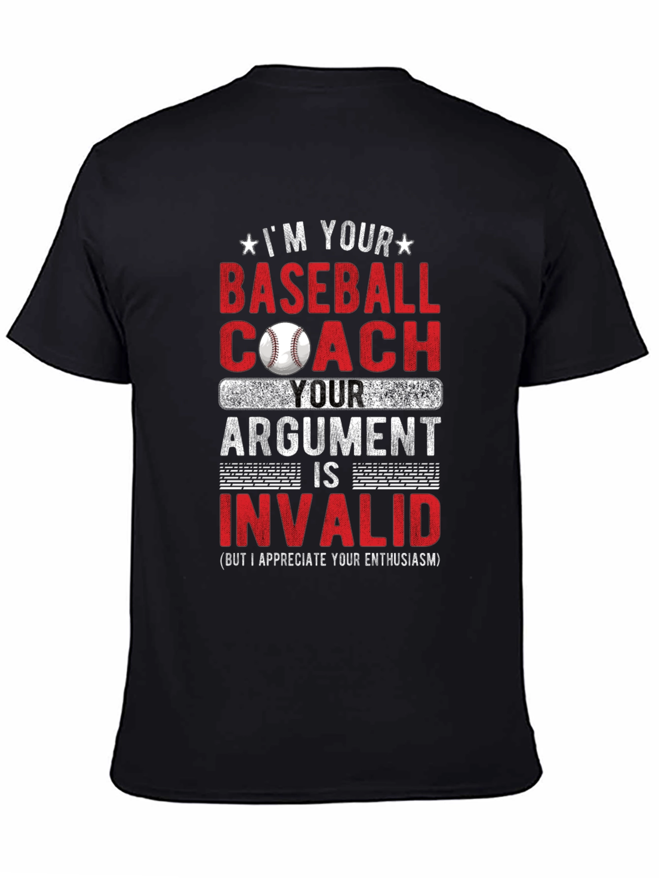 Black Baseball Coach T-Shirt - Argument is Invalid view 4