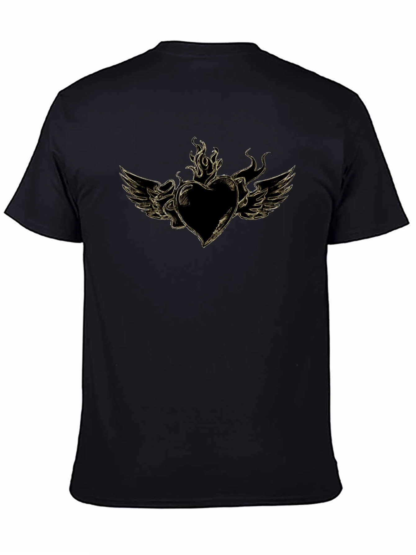 Black Men's Black T-Shirt with Heart and Wings Graphic view 4