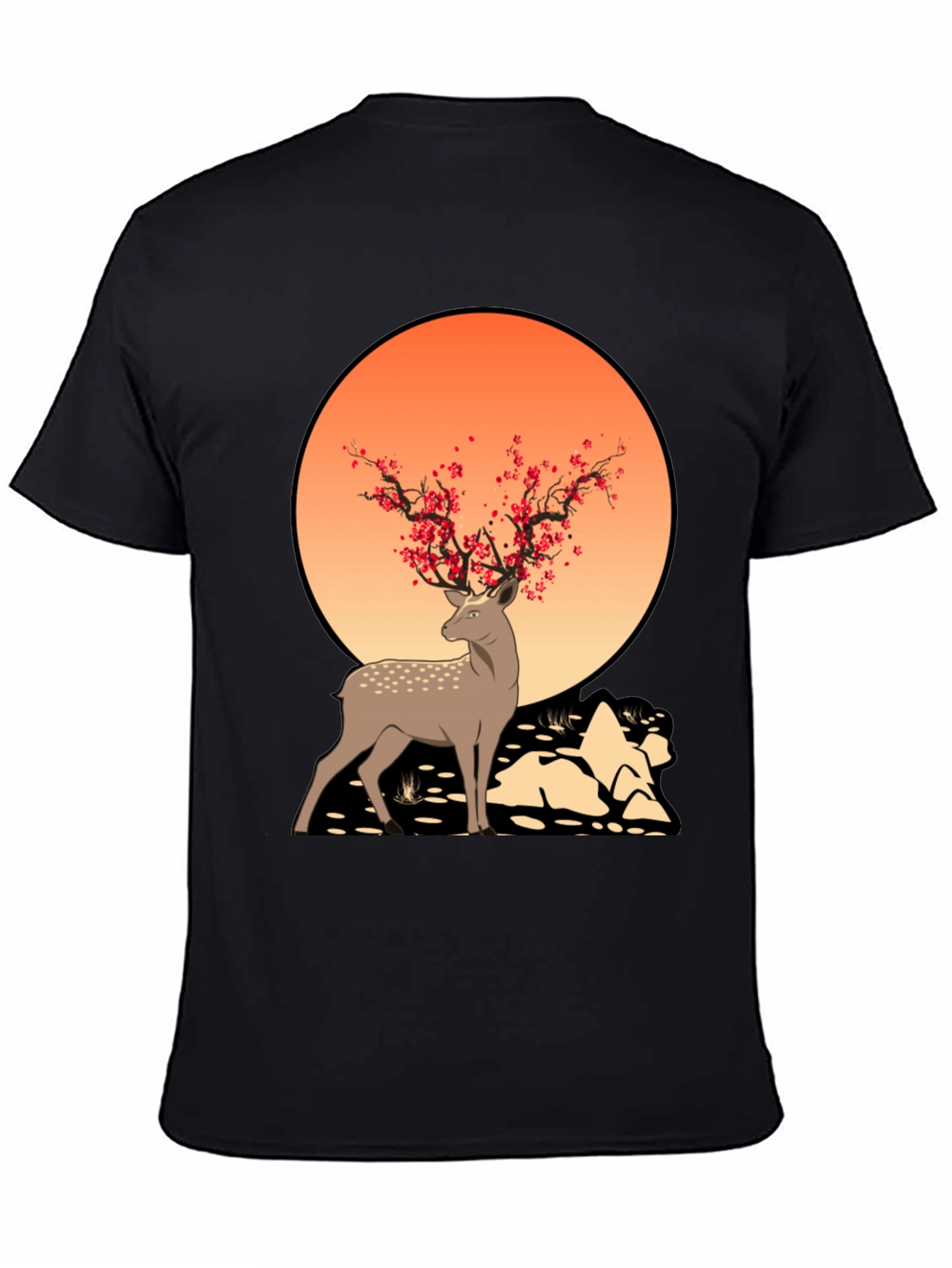 Black Nature-Inspired Deer Graphic Tee view 4