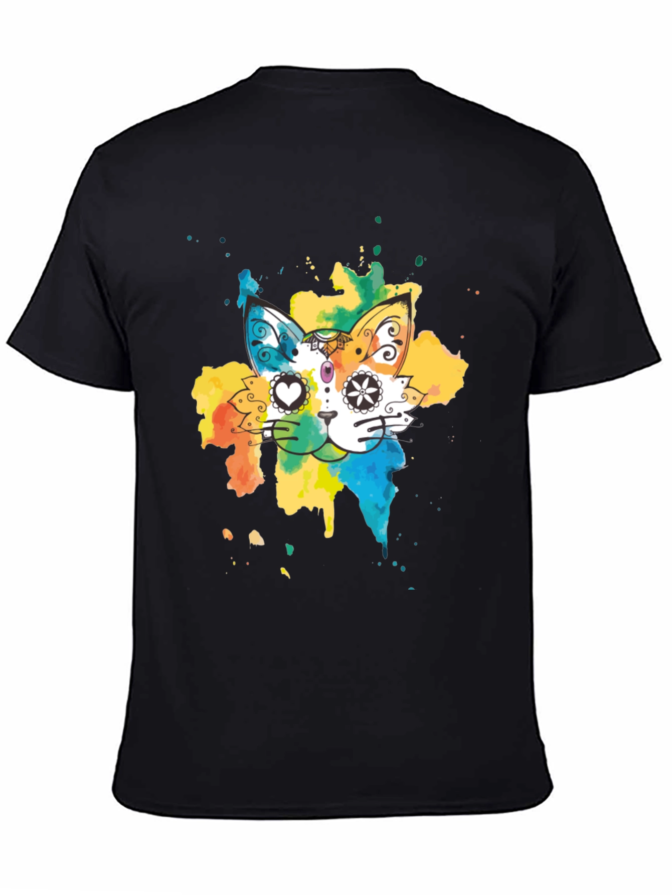 Black Colorful Cat T-Shirt - Whimsical Design Tee view 4
