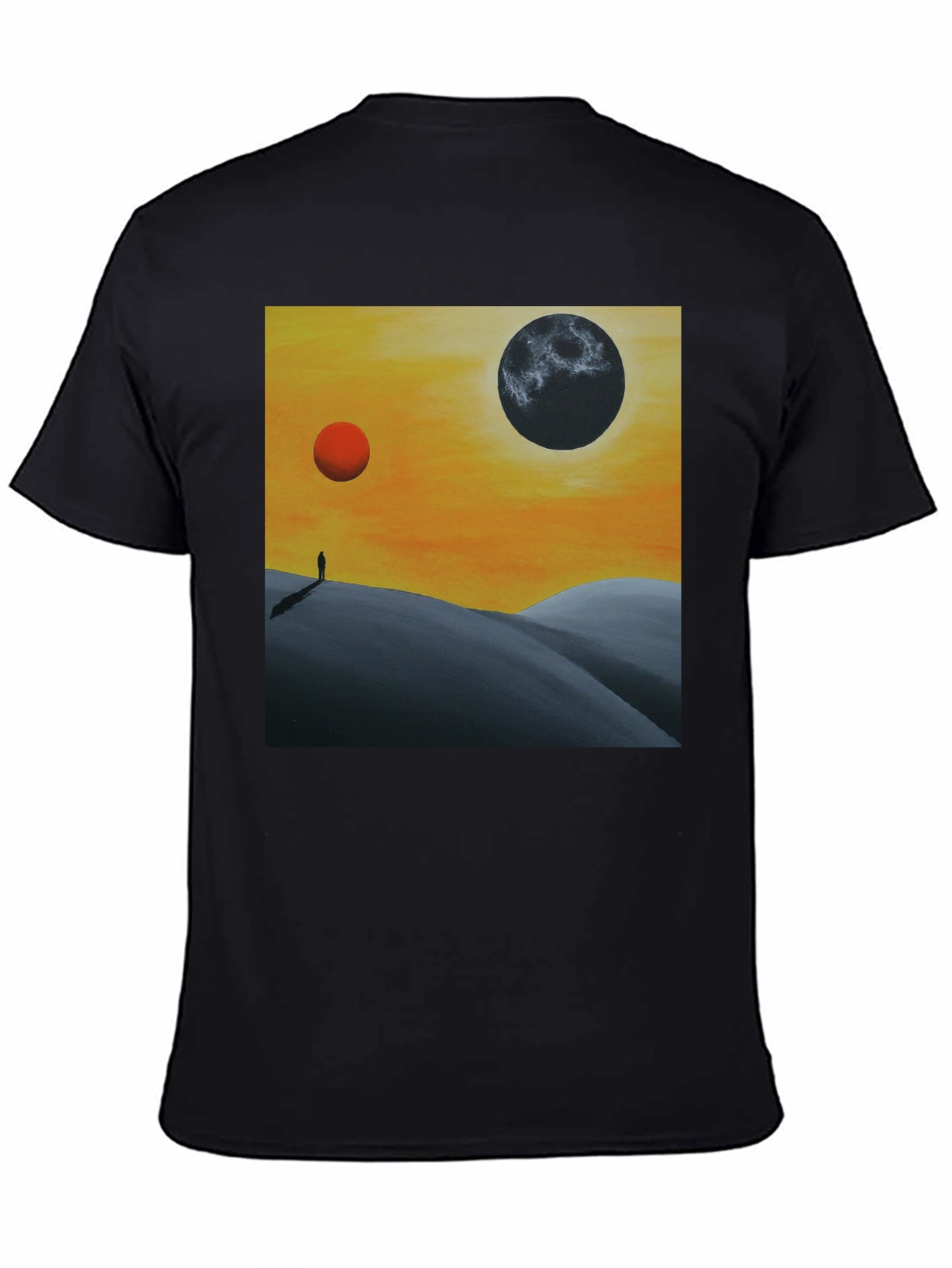 Black Surreal Planetary Landscape T-Shirt view 4