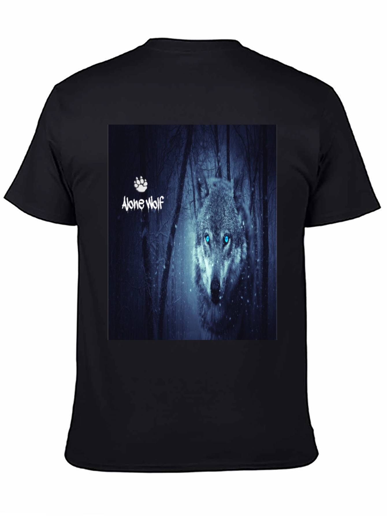 Black Alone Wolf Graphic T-Shirt, Men's Black Tee view 4