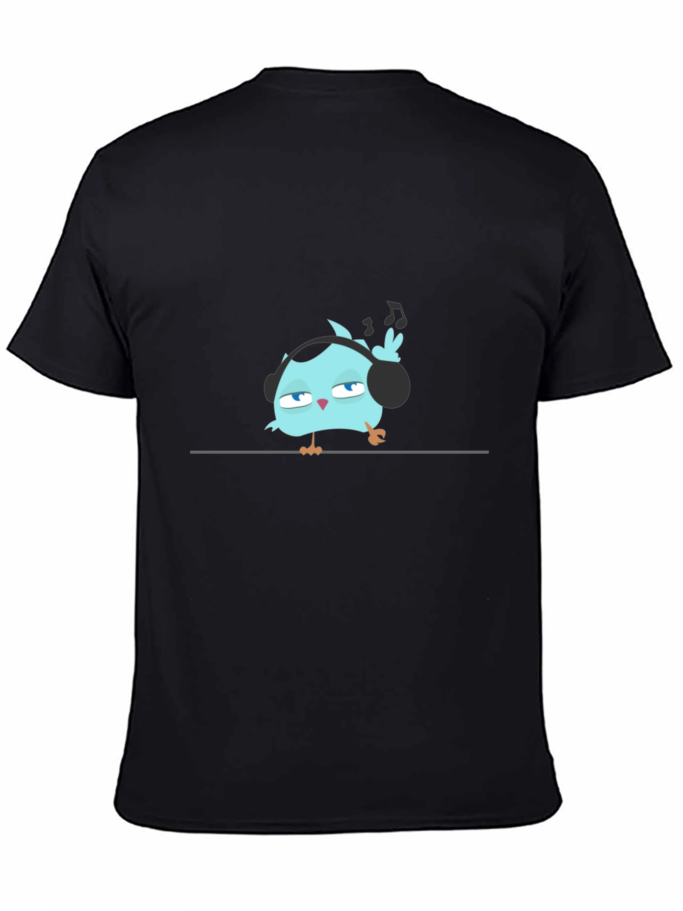 Black Cool Bird in Headphones Black T-Shirt view 4