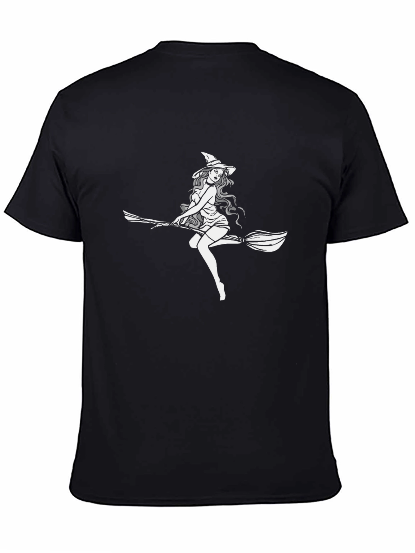 Black Witch on Broomstick Graphic Tee - Black Cotton view 4
