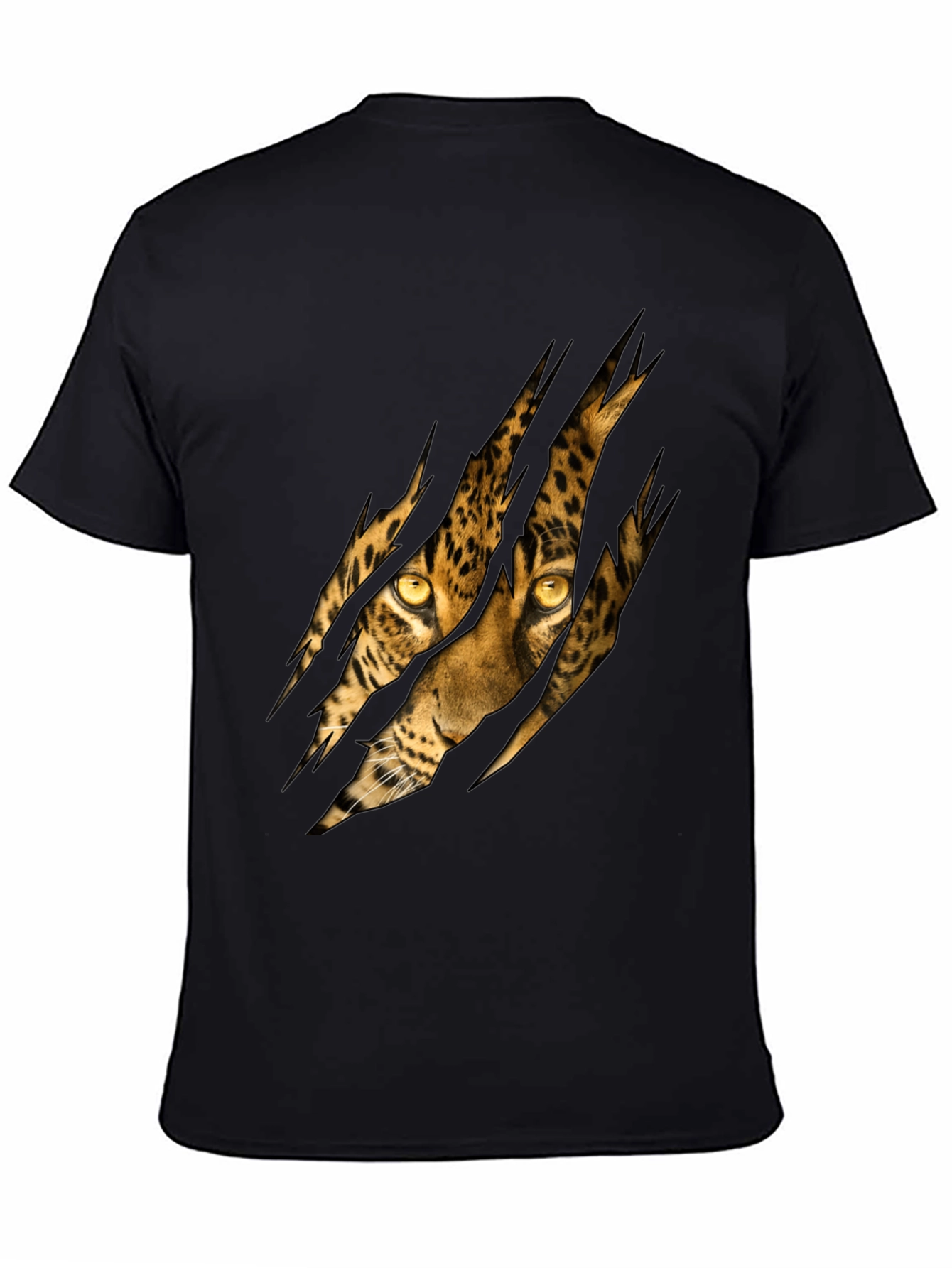 Black Men's Black T-Shirt with Ripped Leopard Design view 4