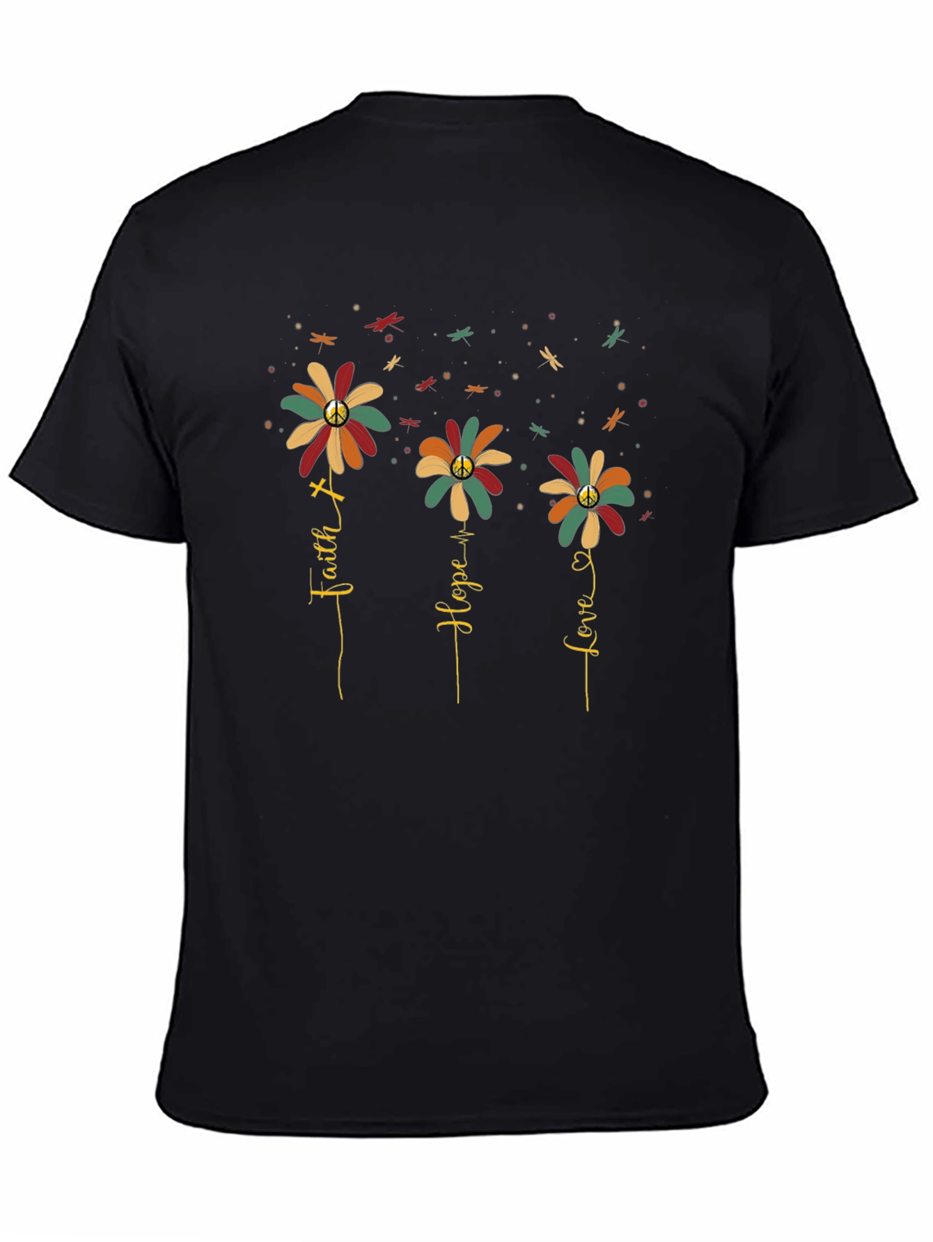 Black Faith Hope Love Flower Graphic Tee - Black view 4