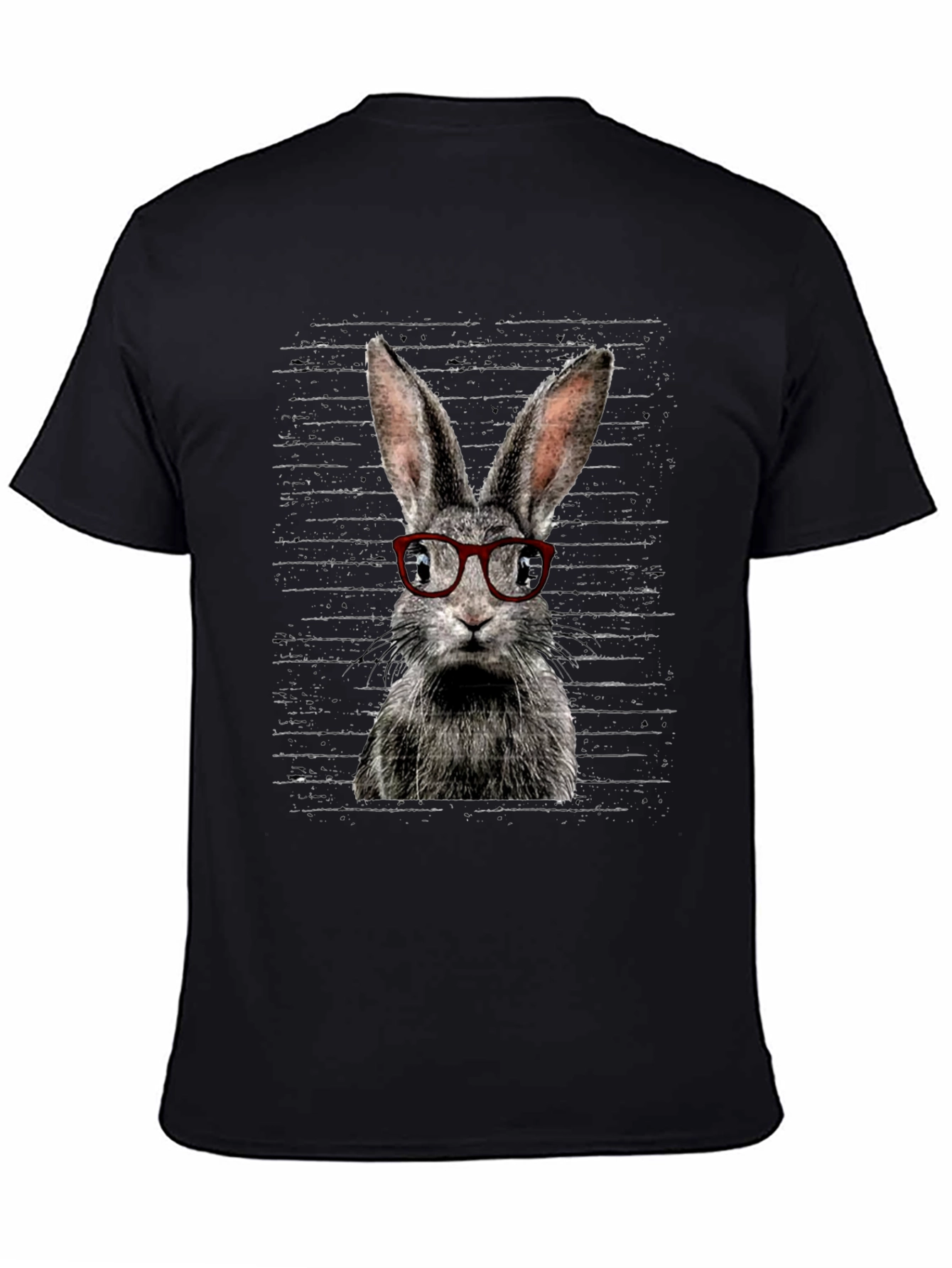 Black Hipster Rabbit Graphic Tee - Unisex Black T-Shirt view 4