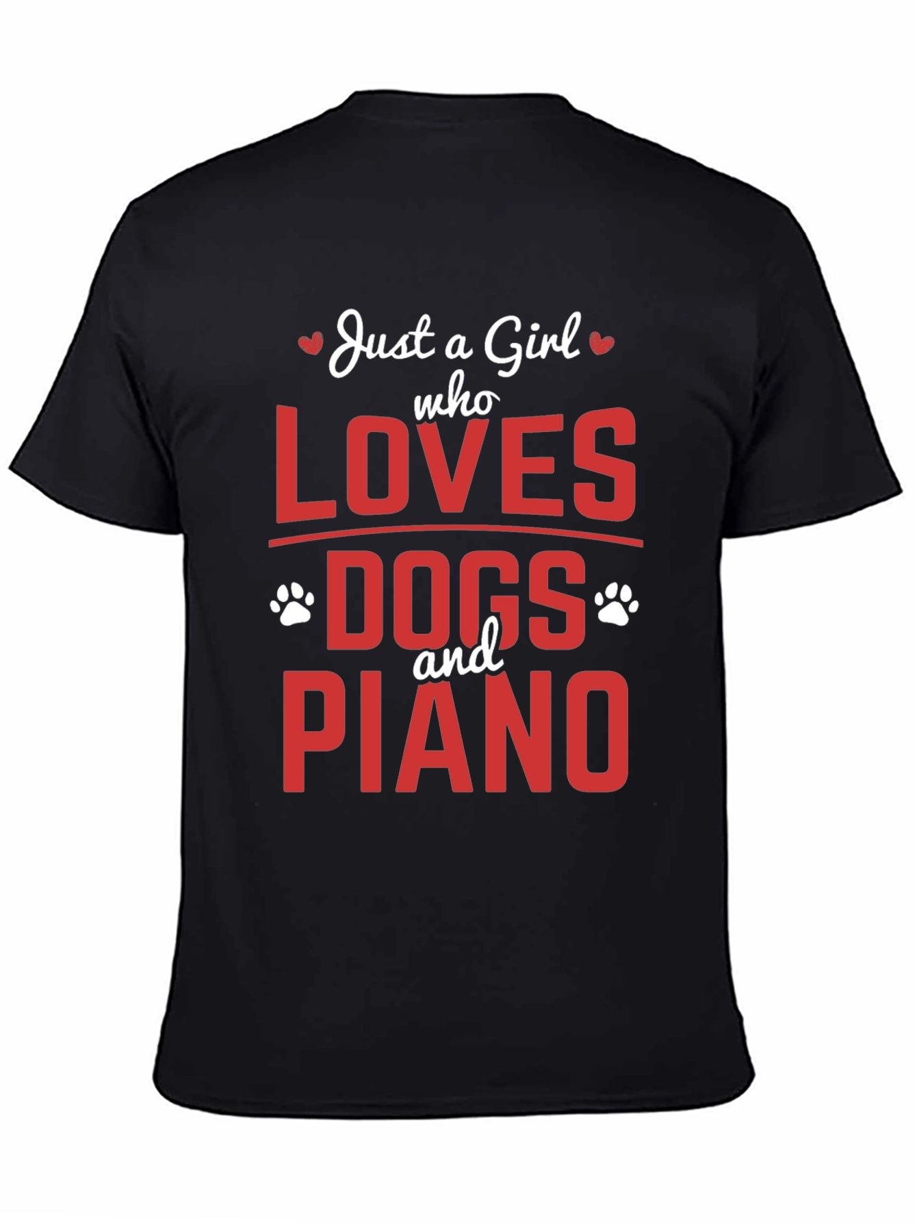 Black Girl Loves Dogs and Piano Black T-Shirt view 4