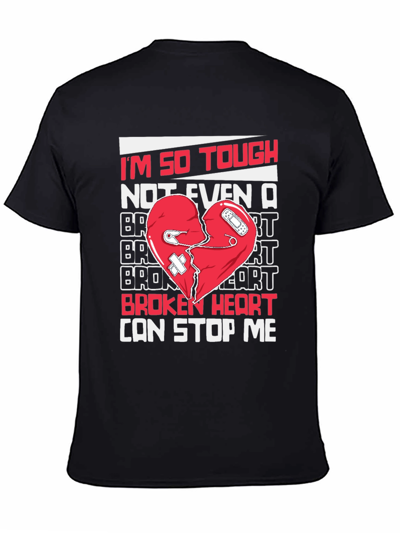 Black Tough Broken Heart T-Shirt - Humor Graphic Tee view 4
