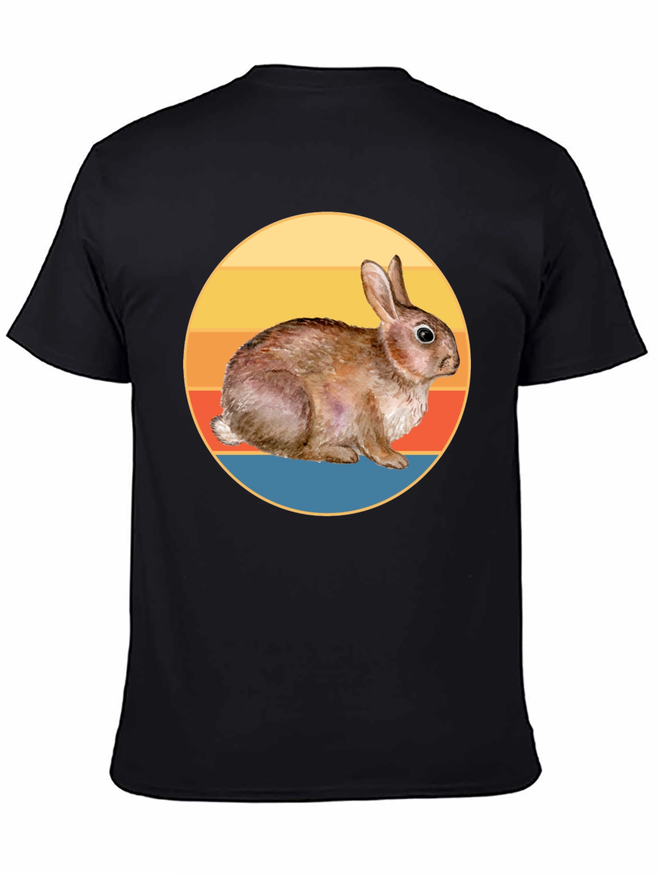 Black Vintage Rabbit Sunset T-Shirt - Soft Cotton Blend view 4