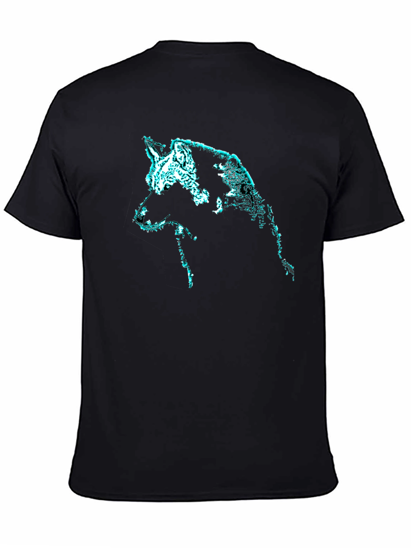 Black Glowing Wolf Graphic Print Black T-Shirt view 4