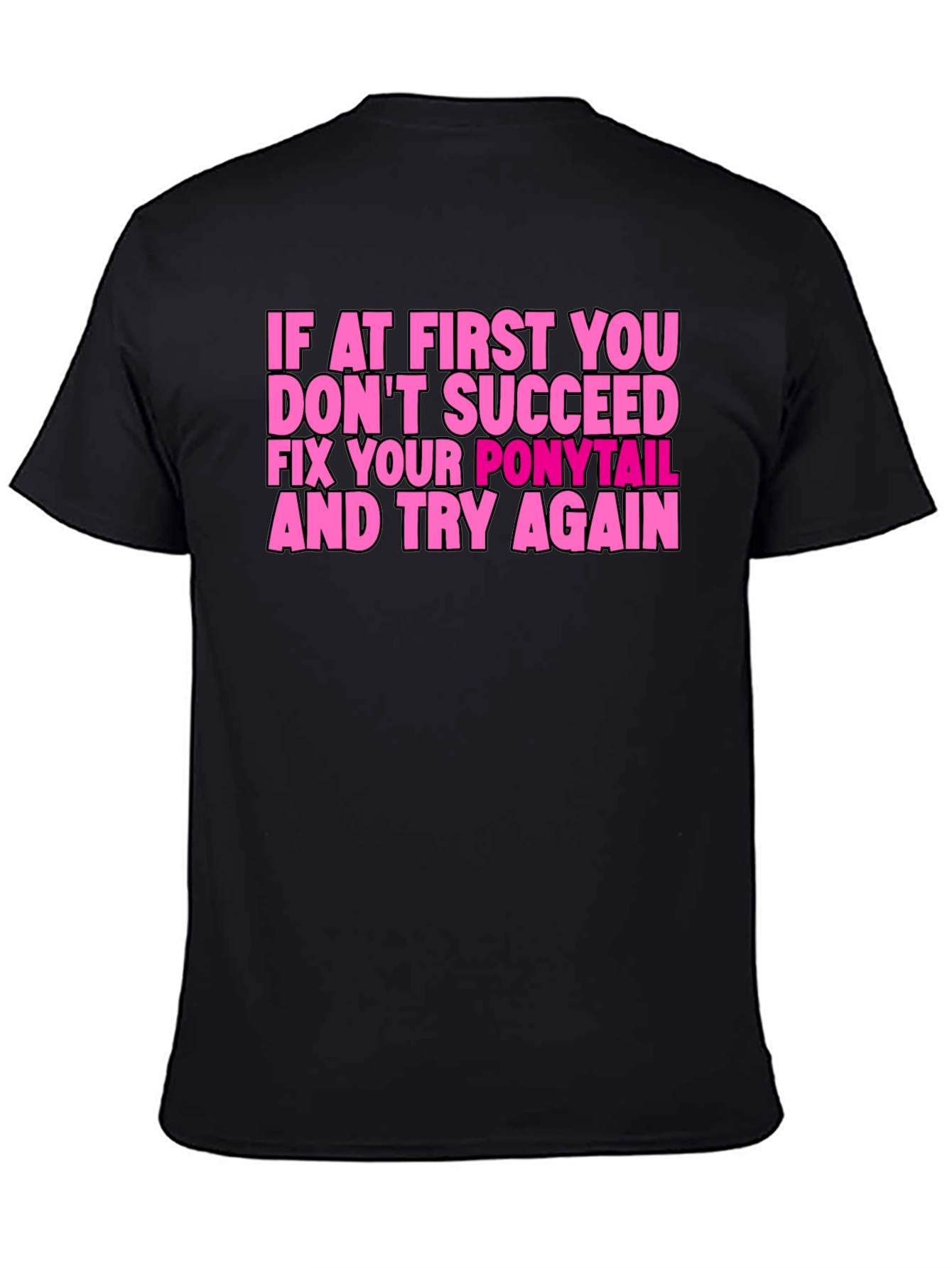 Black Funny Ponytail Fix T-Shirt - Black view 4