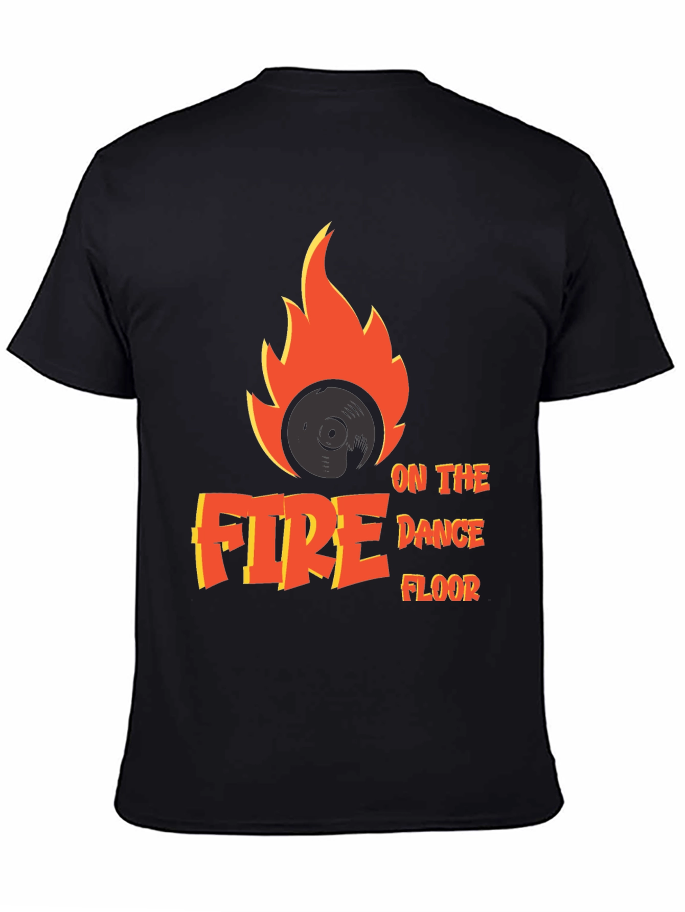 Black Fire on the Dance Floor T-Shirt - DJ Vinyl Flame Tee view 4