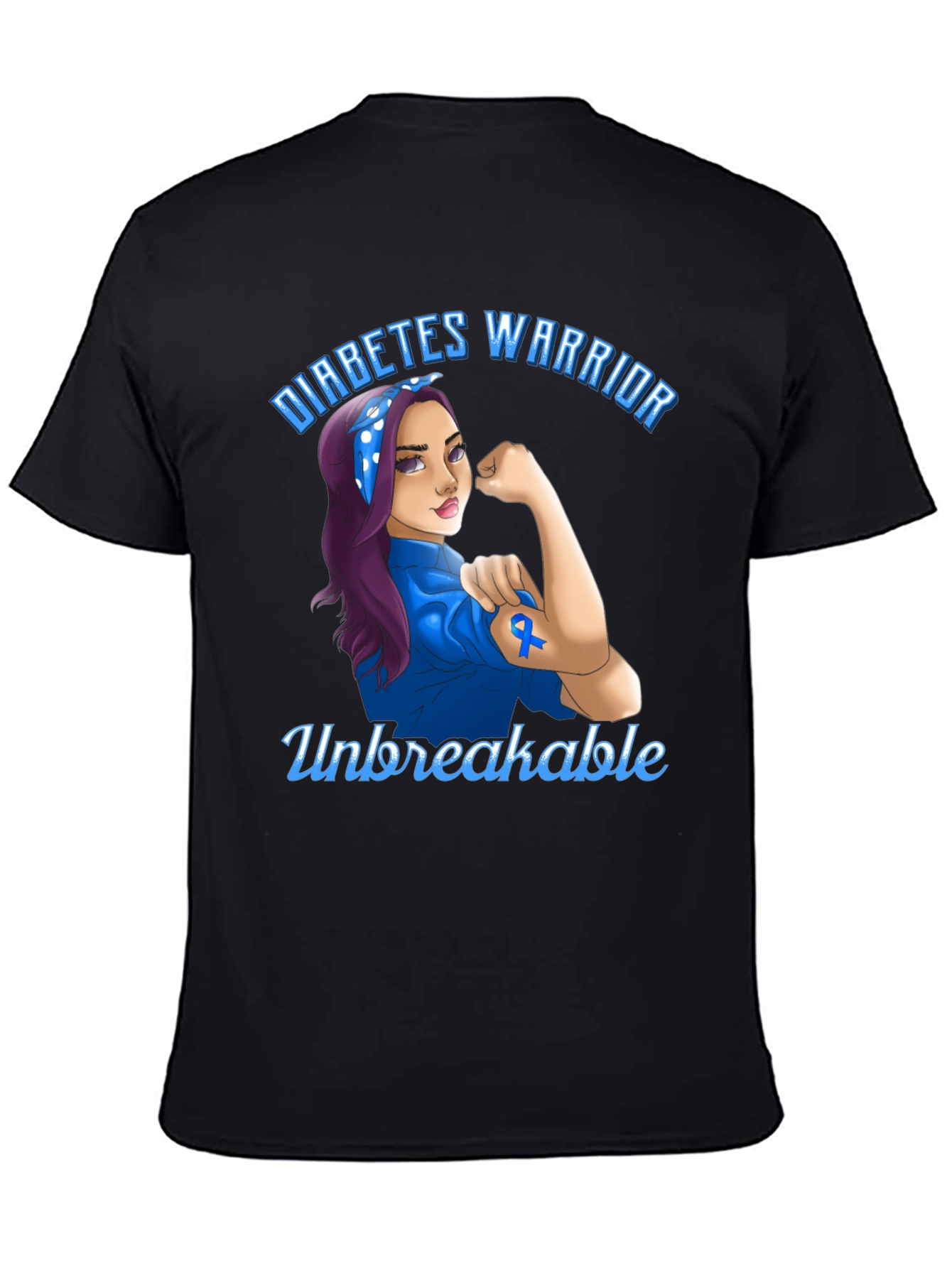 Black Diabetes Warrior T-Shirt - Unbreakable Strength view 4