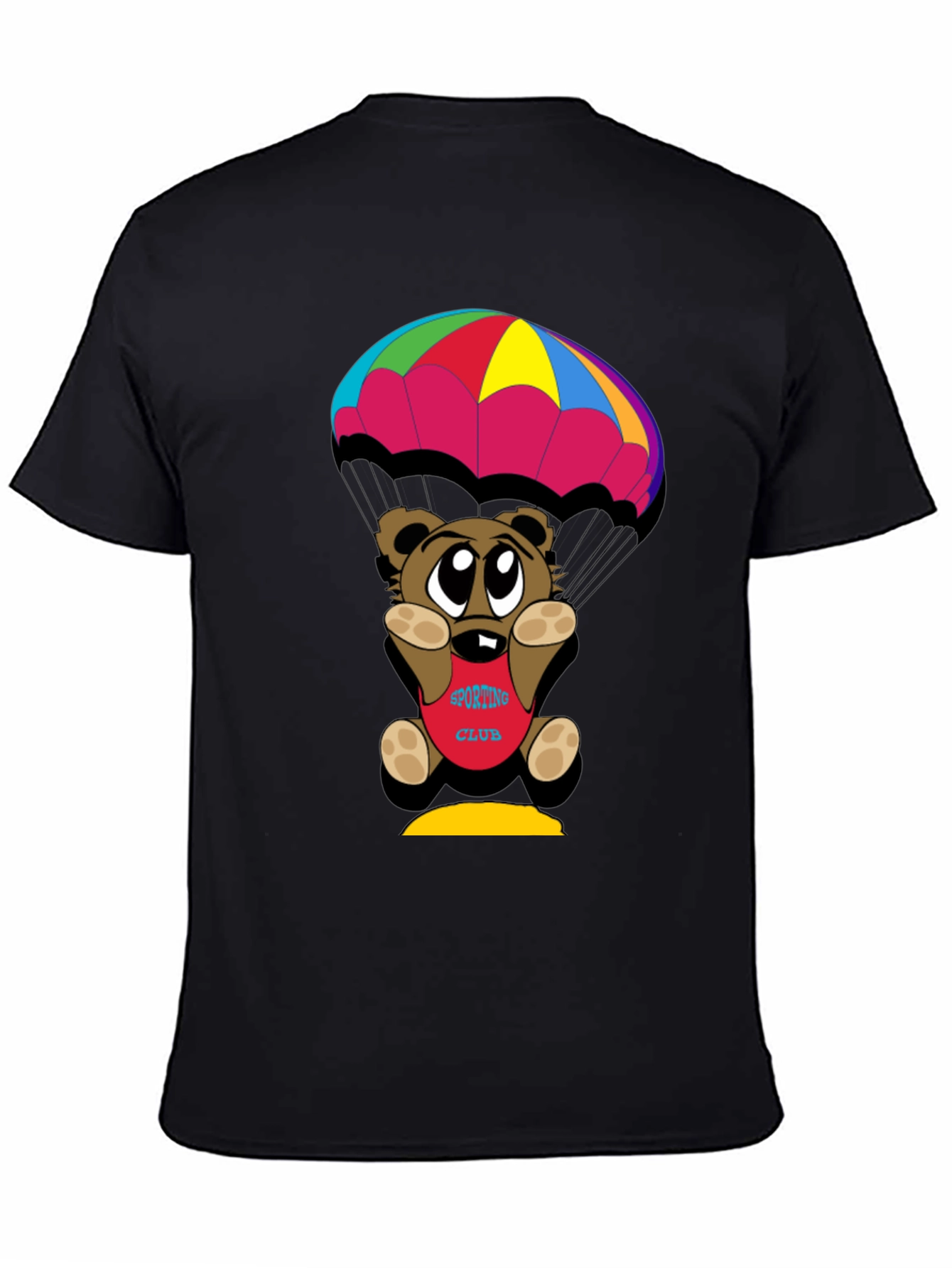 Black Cartoon Bear Parachute Black T-Shirt view 4