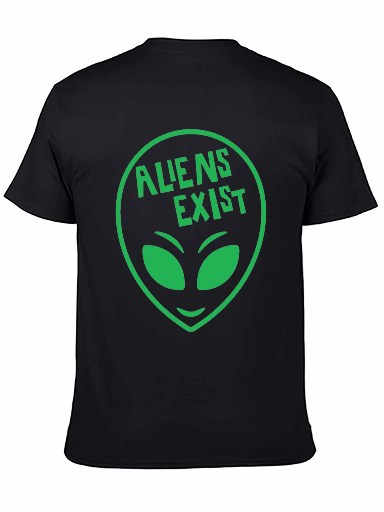 Black Aliens Exist T-Shirt - Green Alien Head Graphic view 4