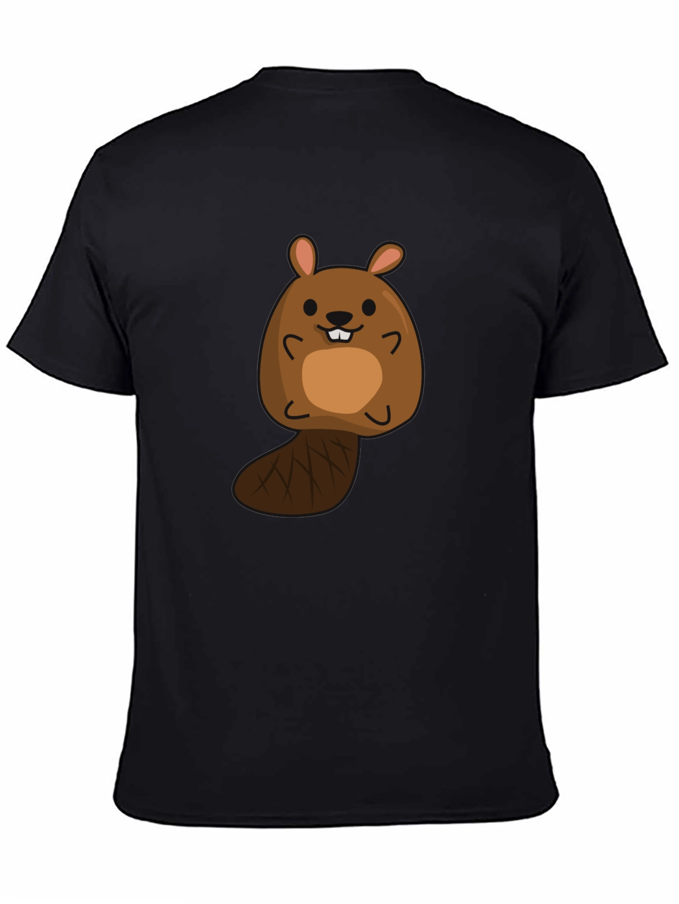 Black Cute Beaver Cartoon Black T-Shirt view 4