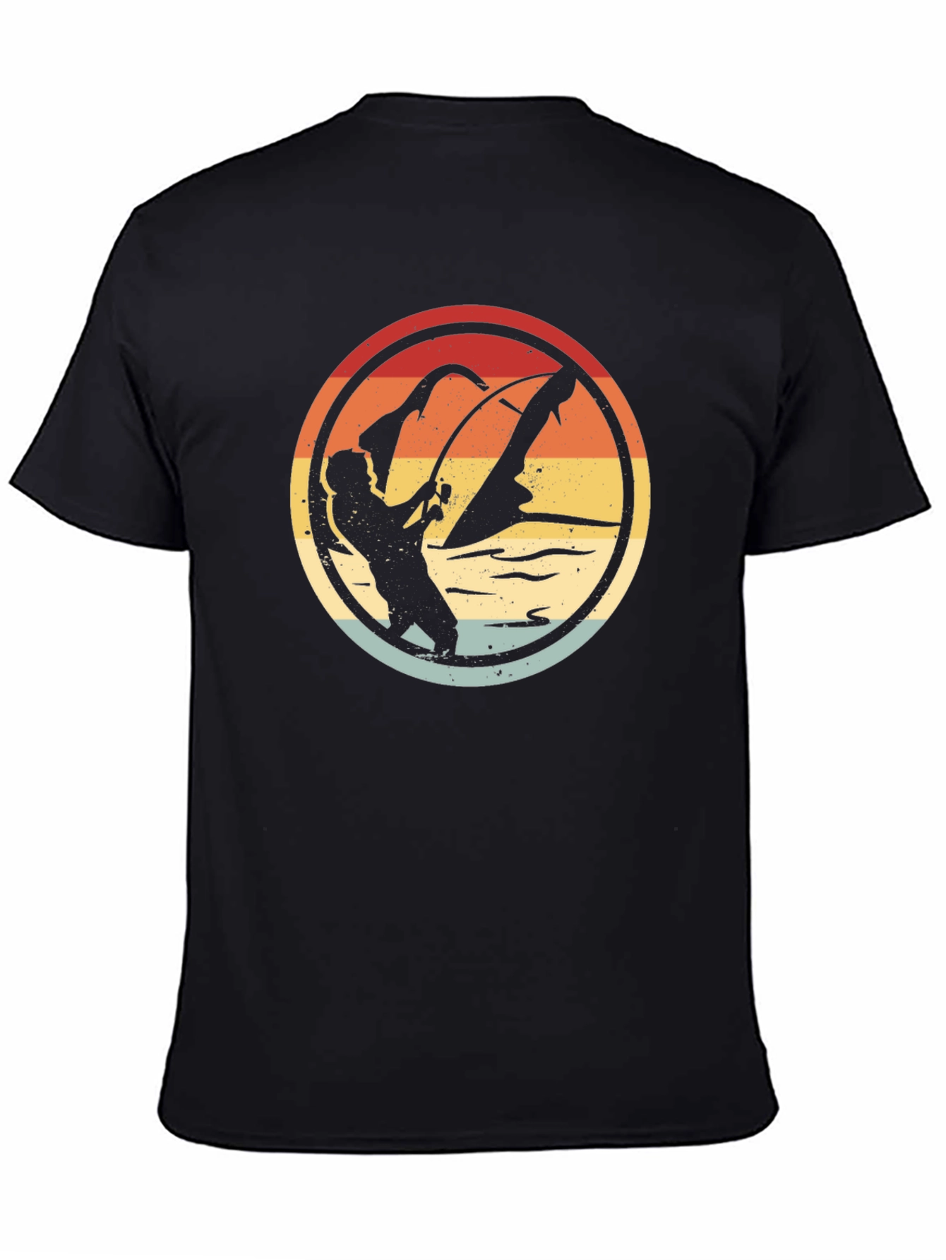 Black Retro Fishing Graphic Tee - Black Cotton Blend view 4