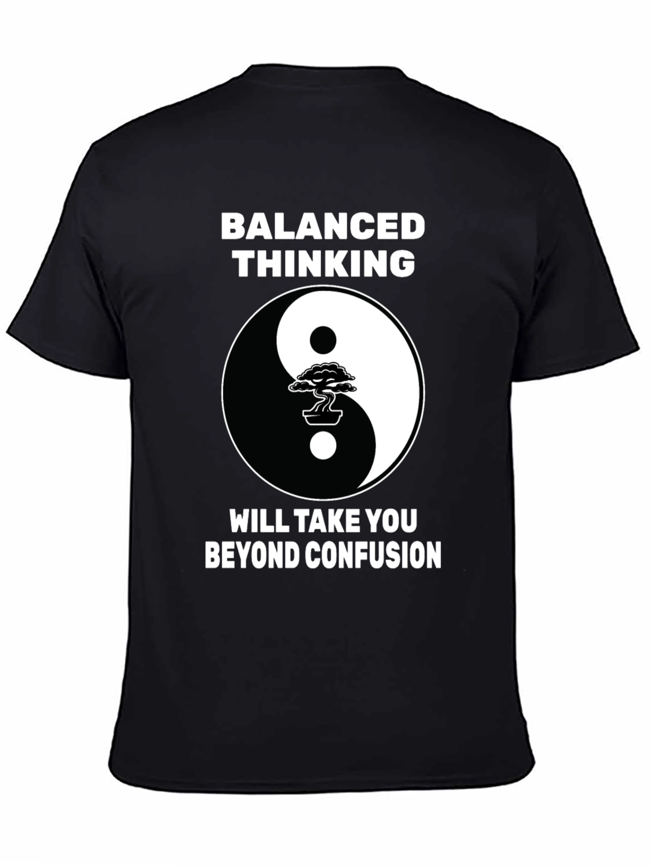 Black Balanced Thinking Yin Yang Bonsai Tree Graphic T-Shirt view 4