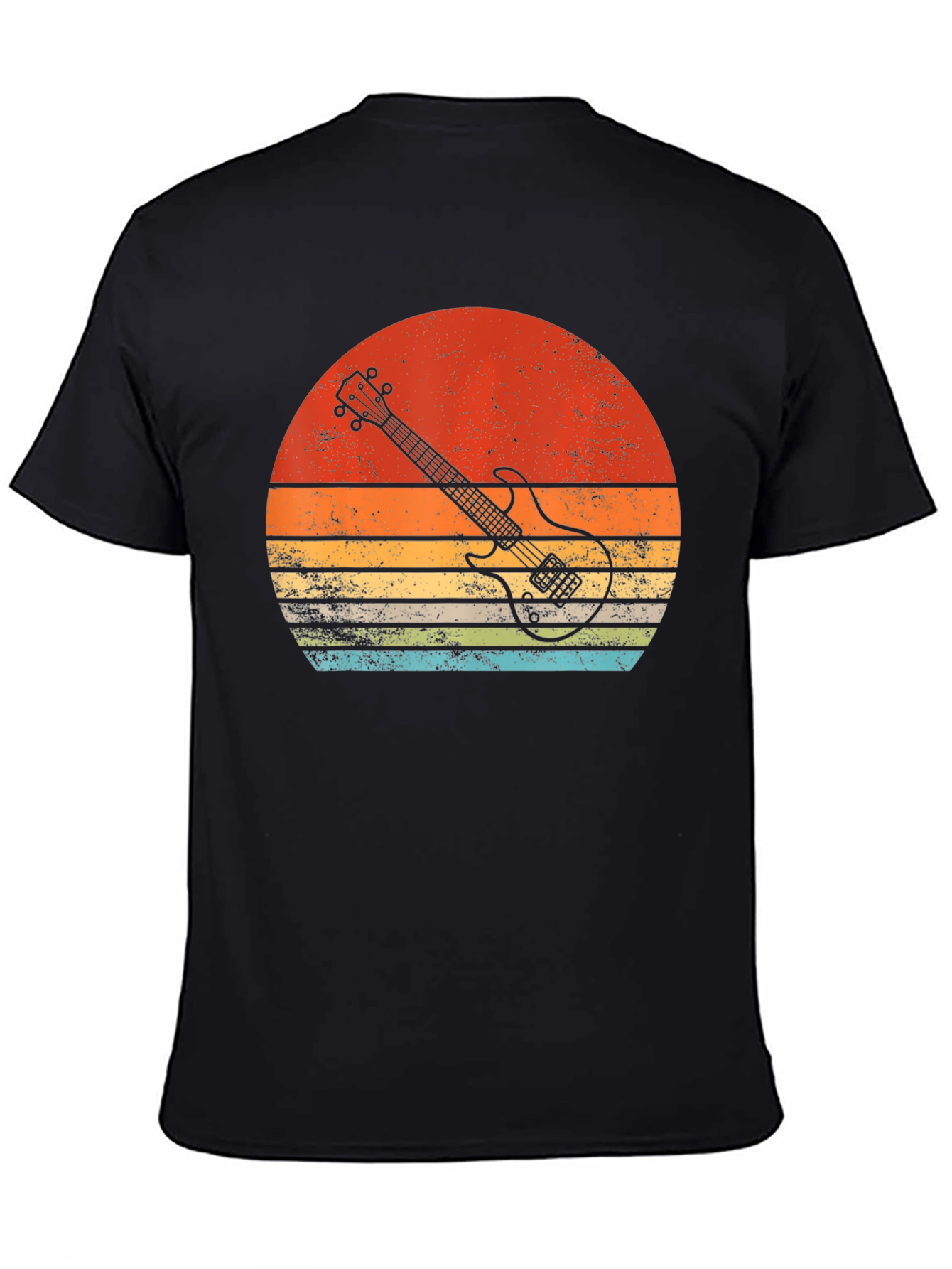Black Retro Guitar Sunset Graphic Tee view 4