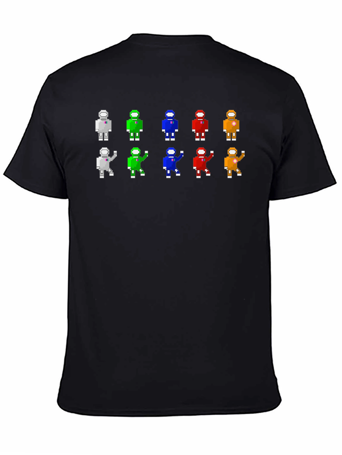 Black Pixel Art Color Block Crew Neck T-Shirt view 4