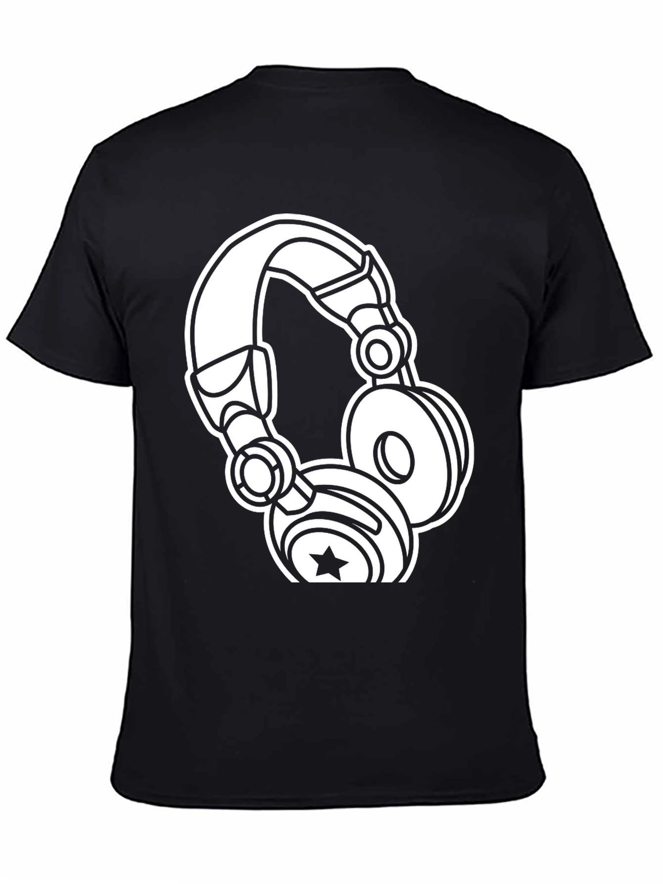 Black Graphic Tee: White Headphones on Black Cotton view 4