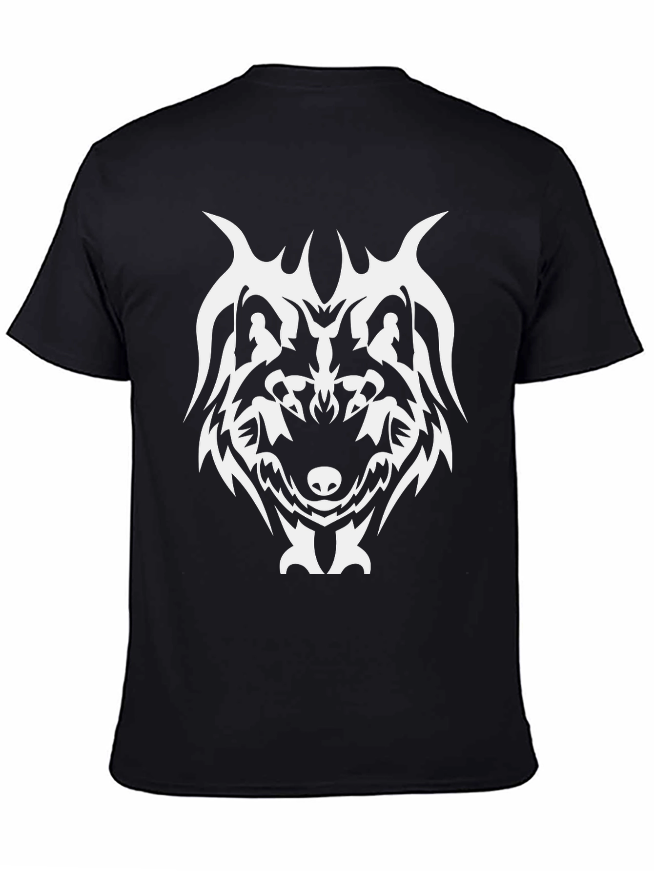 Black Tribal Wolf Graphic Tee - Black Cotton Blend view 4