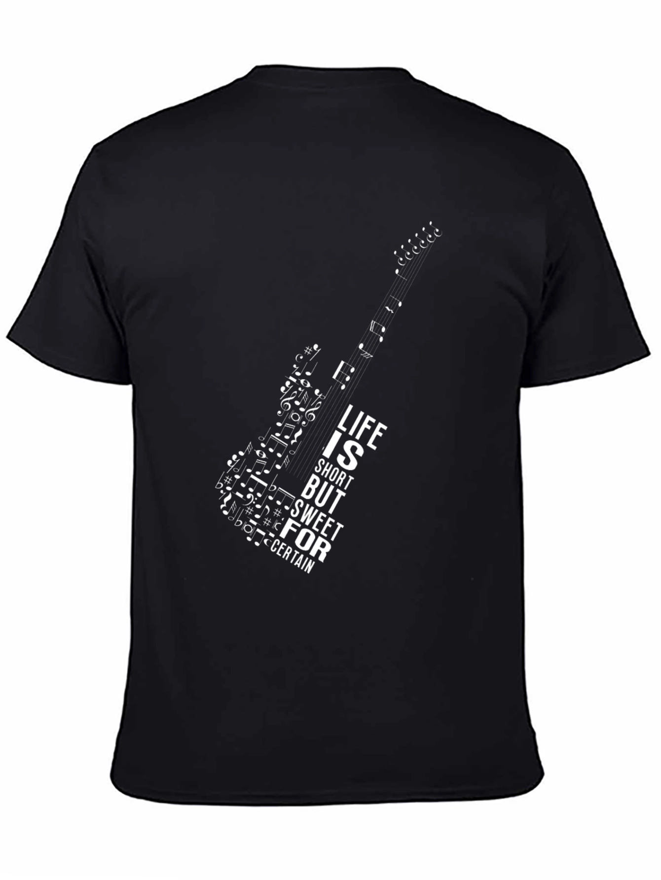 Black Guitar Music Note Graphic Tee view 4