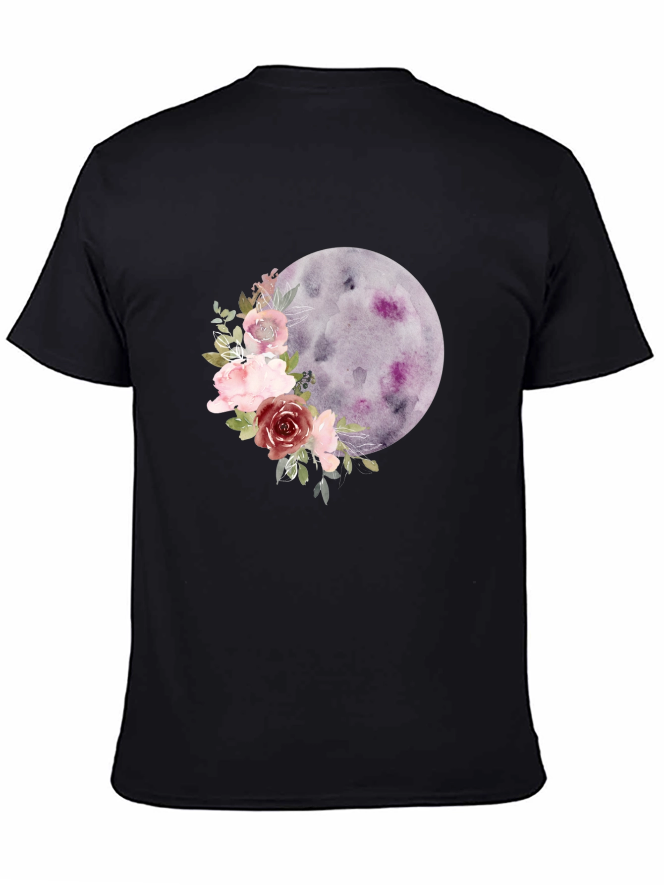 Black Floral Moon Graphic Tee - Black Casual T-Shirt view 4