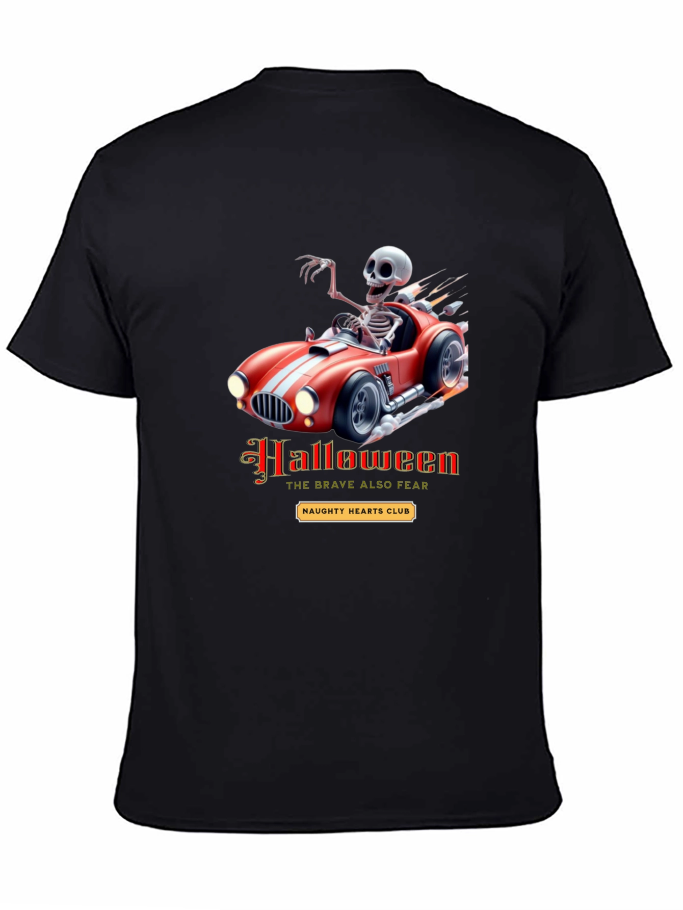 Black Skeleton Race Car Halloween T-Shirt view 4