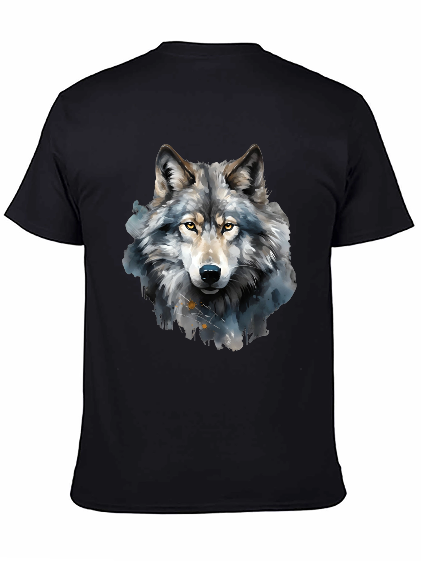 Black Watercolor Wolf Graphic Tee - Men's Black T-Shirt view 4