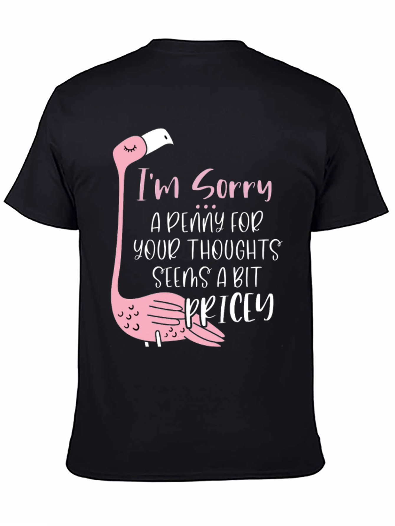 Black Funny Flamingo 'A Penny For Your Thoughts' Black T-Shirt view 4