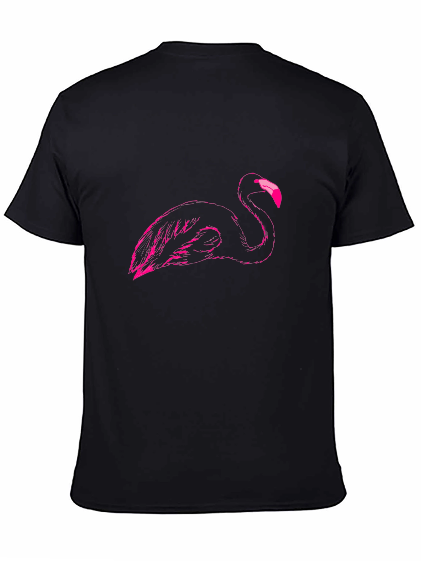 Black Men's Black T-Shirt with Pink Flamingo Graphic view 4