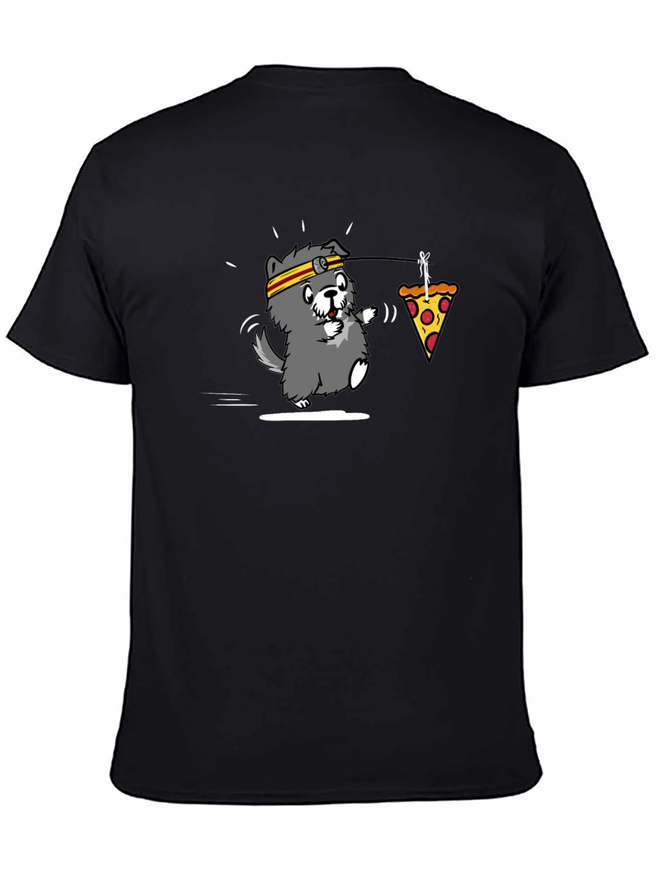 Black Dog Chasing Pizza T-Shirt view 4